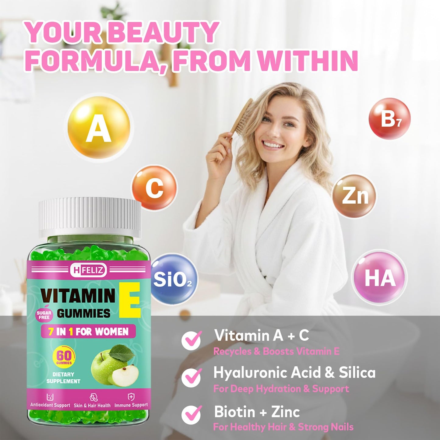 HFELIZ Vitamin E Gummies for Women Chewable 60 Count