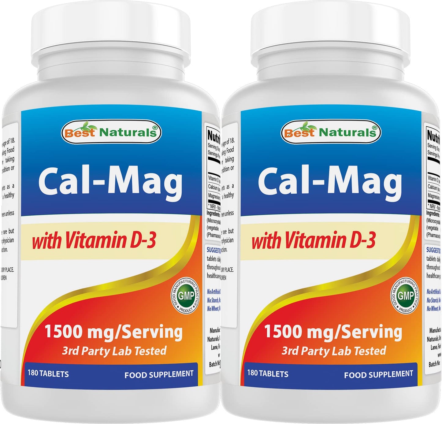 Best Naturals Calcium Magnesium with Vitamin D3 1500mg Tablets, 360 Count