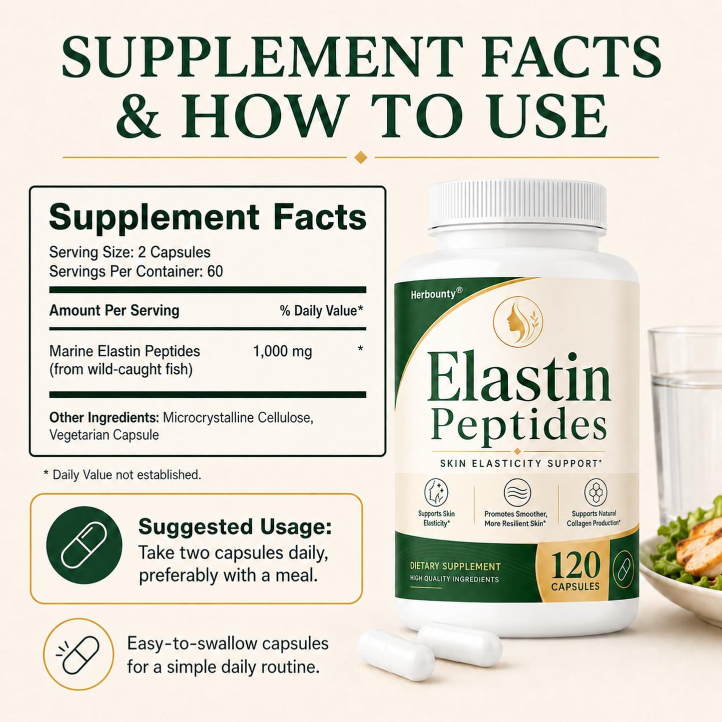 Herbounty Elastin Peptides Skin Tightening Formula Capsule, 120 Capsules