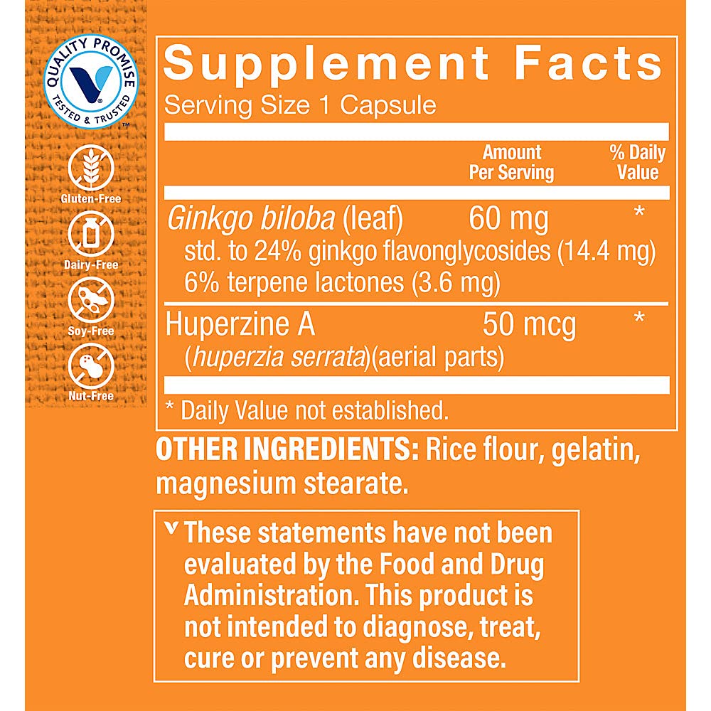 The Vitamin Shoppe Ginkgo Biloba - Memory Support, Mental Clarity & Circulation, Standardized Extract, 60 Capsules