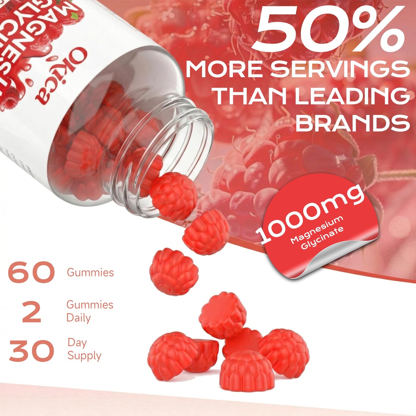 Okica Magnesium Glycinate Gummies 600mg, 60 Count