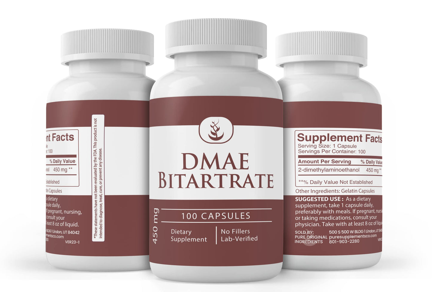 Pure Original Ingredients DMAE Bitartrate 100 Capsules