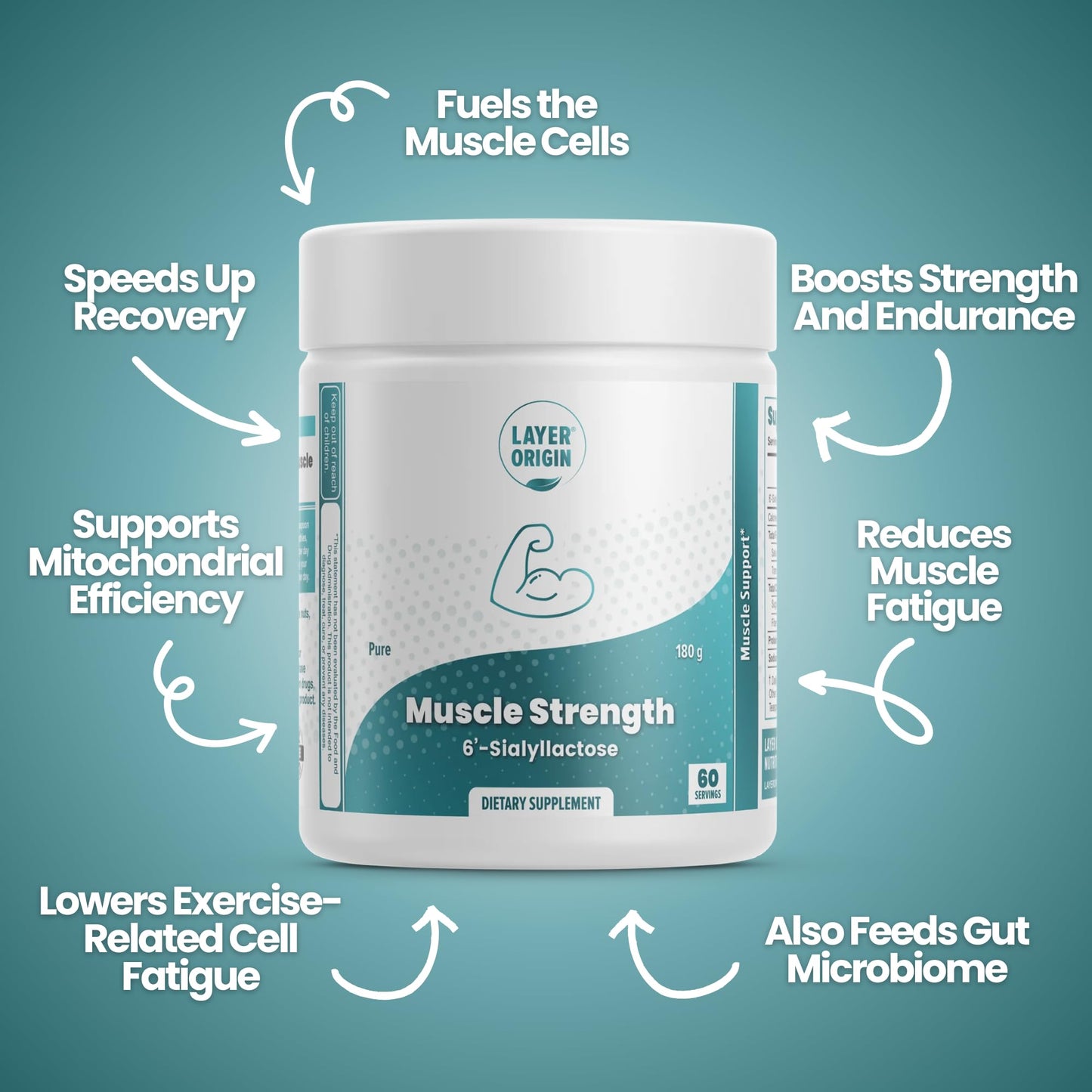 Layer Origin 6'-Sialyllactose (6'-SL HMO) for Muscle Health, Strength, Recovery - 3000 mg per Serving, Powder, 6.35 oz