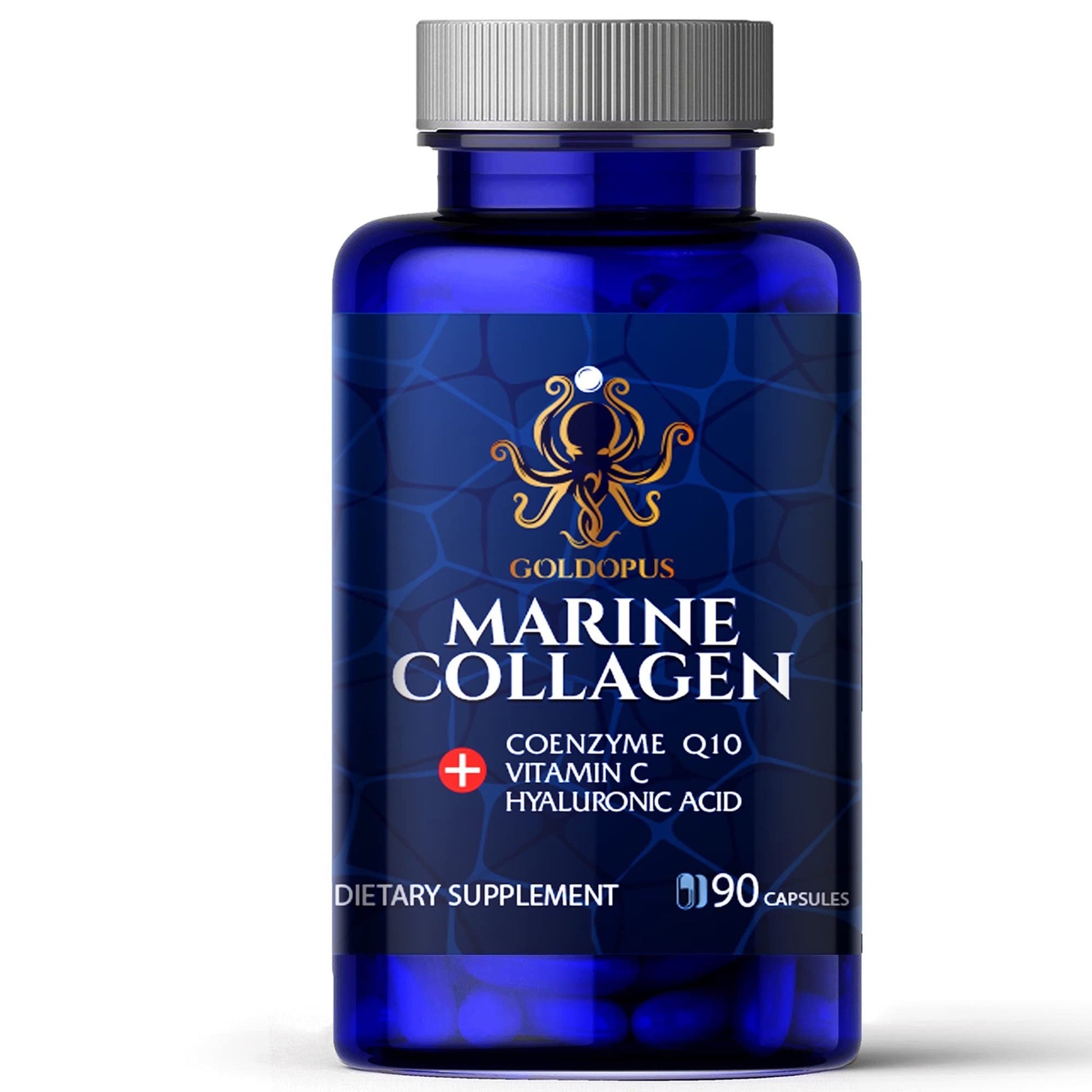 GOLDOPUS Marine Collagen Peptides Capsules with Hyaluronic Acid, Coenzyme Q10, Vitamin C, 90 Capsules