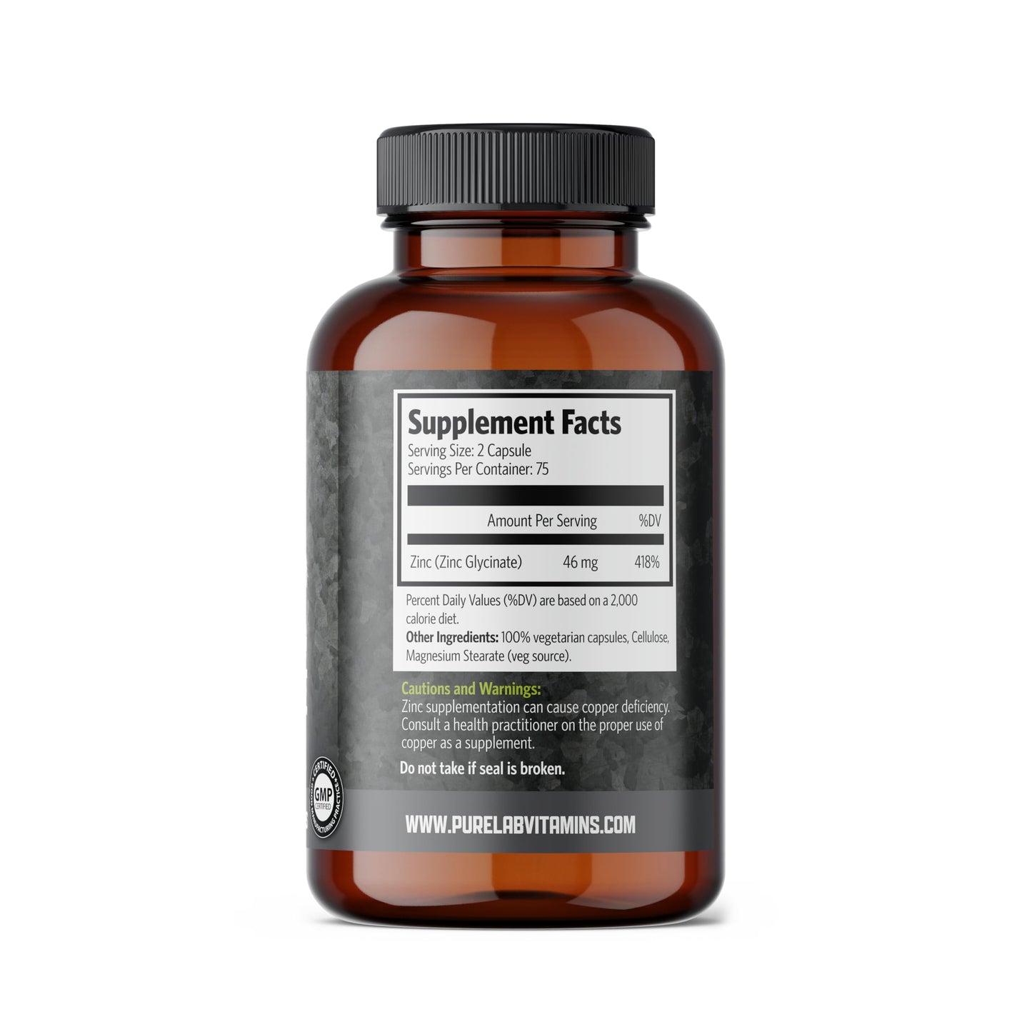 Pure Lab Vitamins Zinc Glycinate Capsules, 150 Count