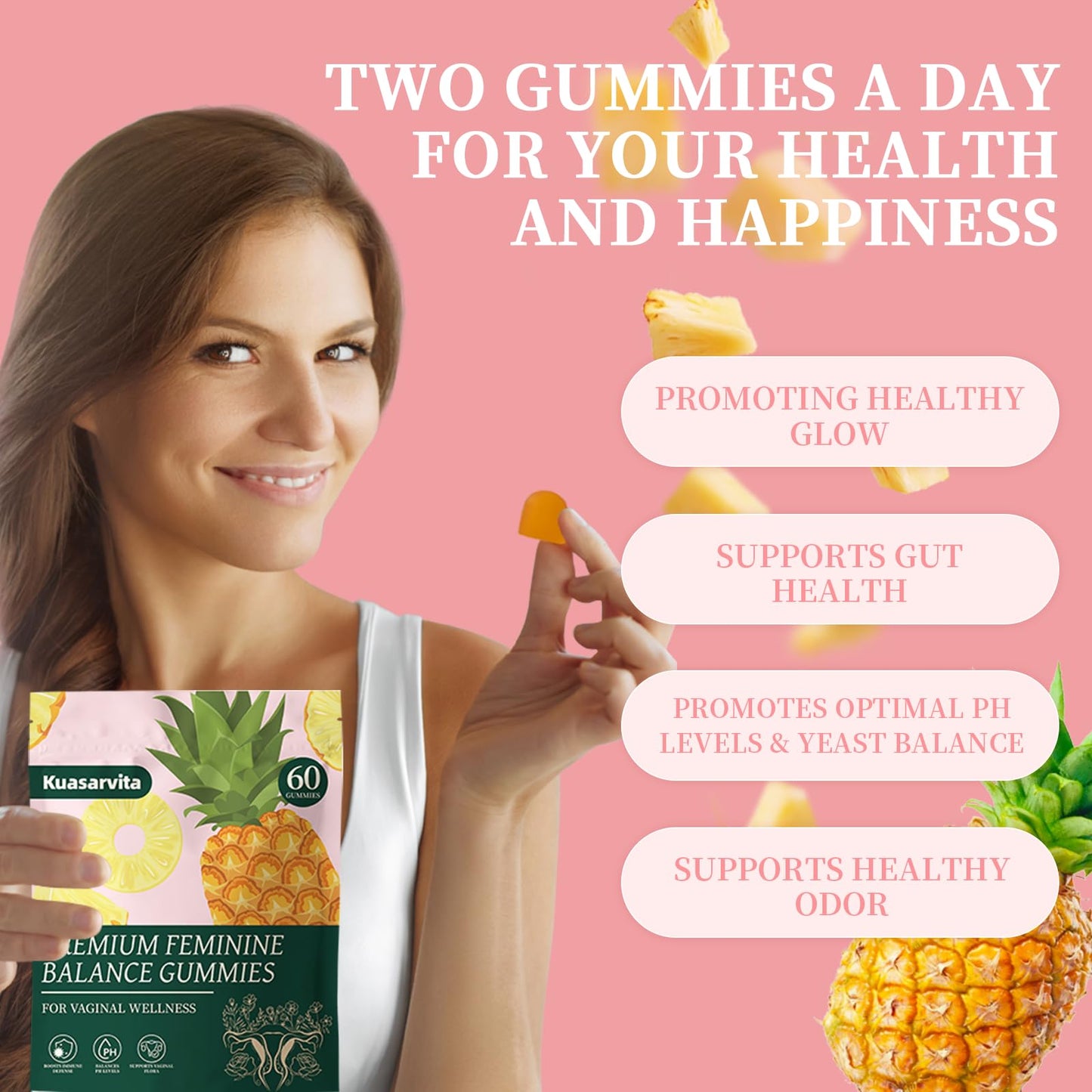 Kuasarvita Premium Feminine Balance Gummy Probiotics for Prenatal & Postnatal Women, 60 Count