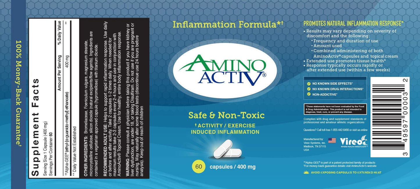 Amino Activ Fast Holistic Support for Pain & Inflammation Caused by Activity/Exercise, 60 Capsules