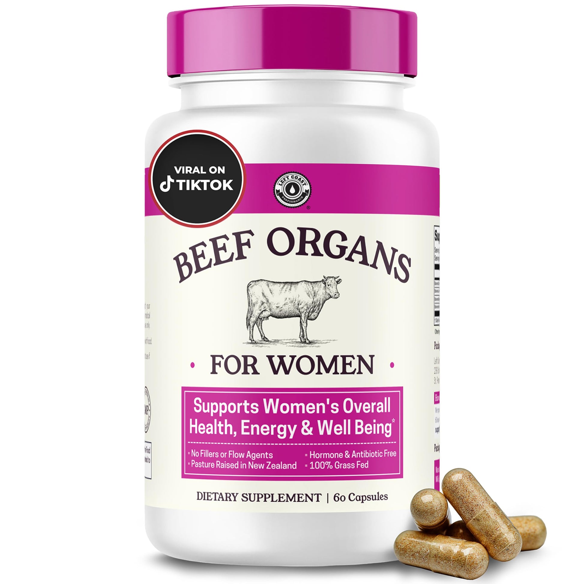 Left Coast Performance Beef Organ Supplement for Women Capsules 60 Count