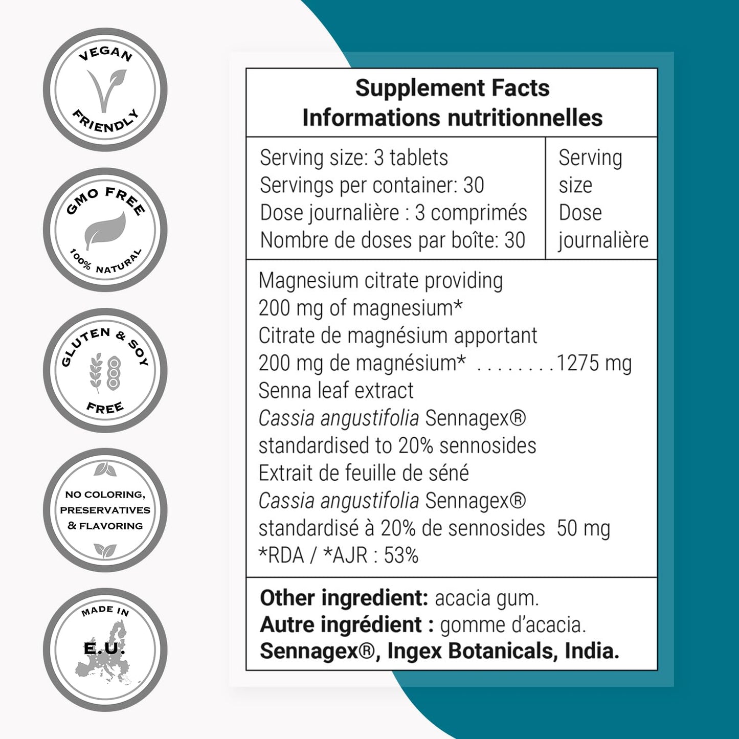 Supersmart SennaLax Advanced Formula Senna Leaf Extract Supplement with Magnesium Citrate, 90 Tablets