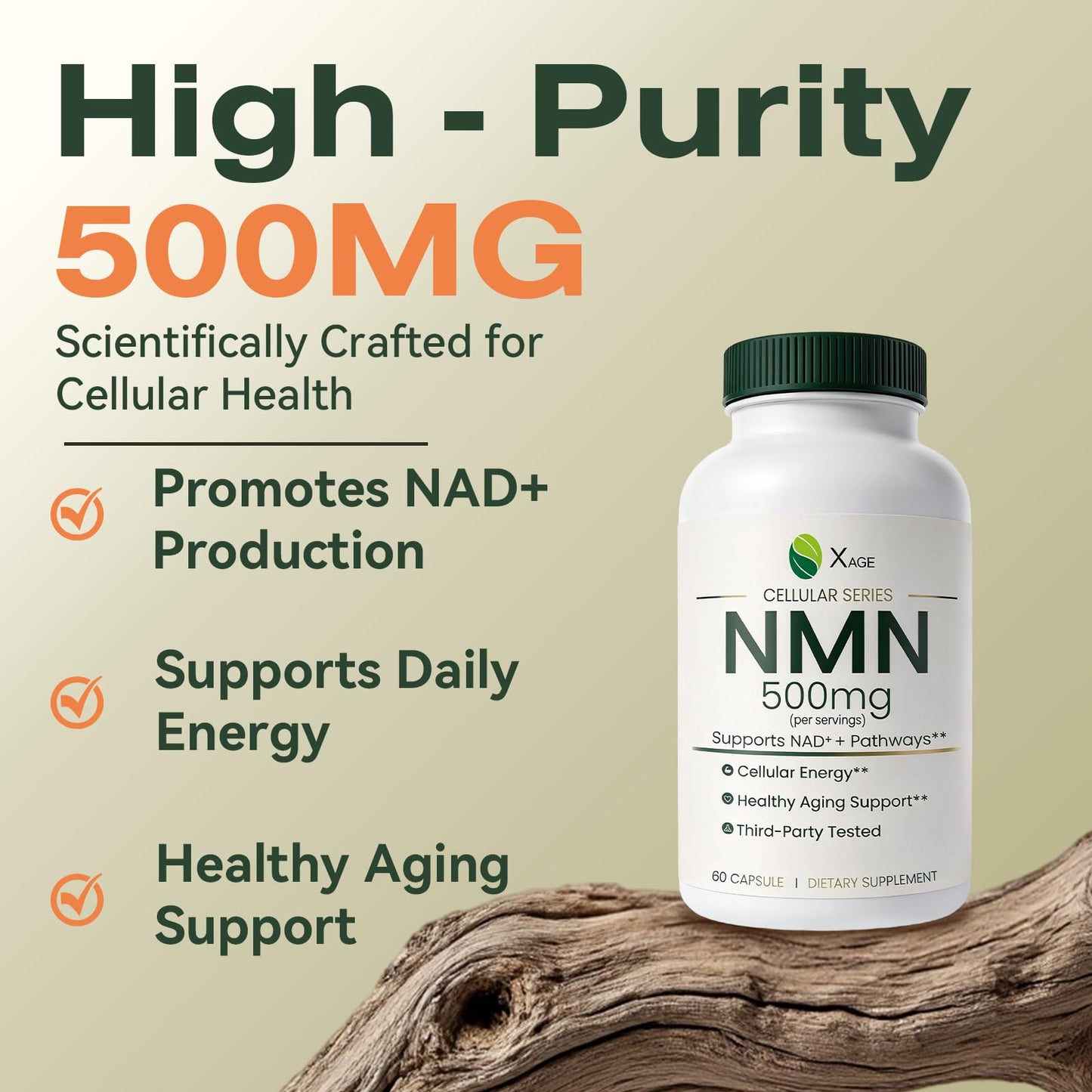 XAGE NMN Supplement 500mg with Quercetin EGCG Resveratrol & TMG Capsules, 60 Count