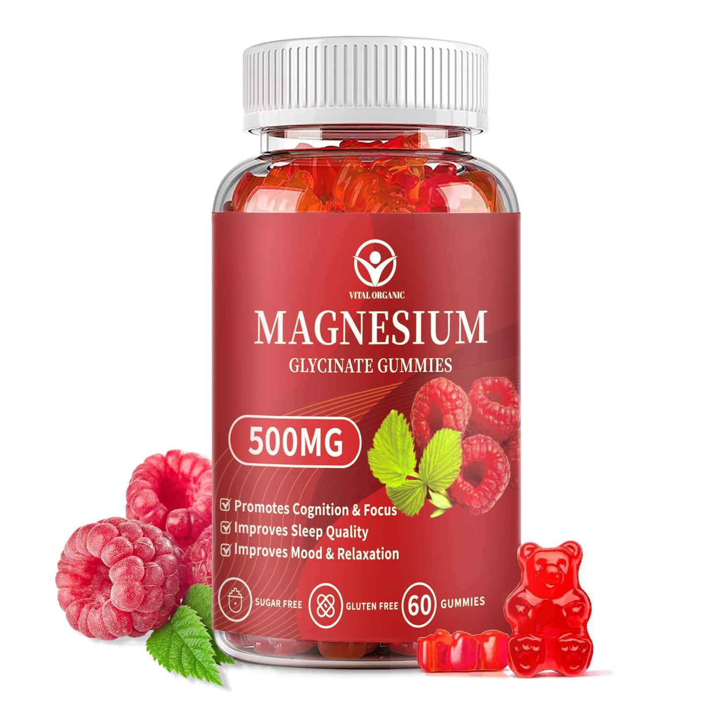 SNEDARK VitalOrganic Magnesium Glycinate Gummies 500mg, 60 Gummies
