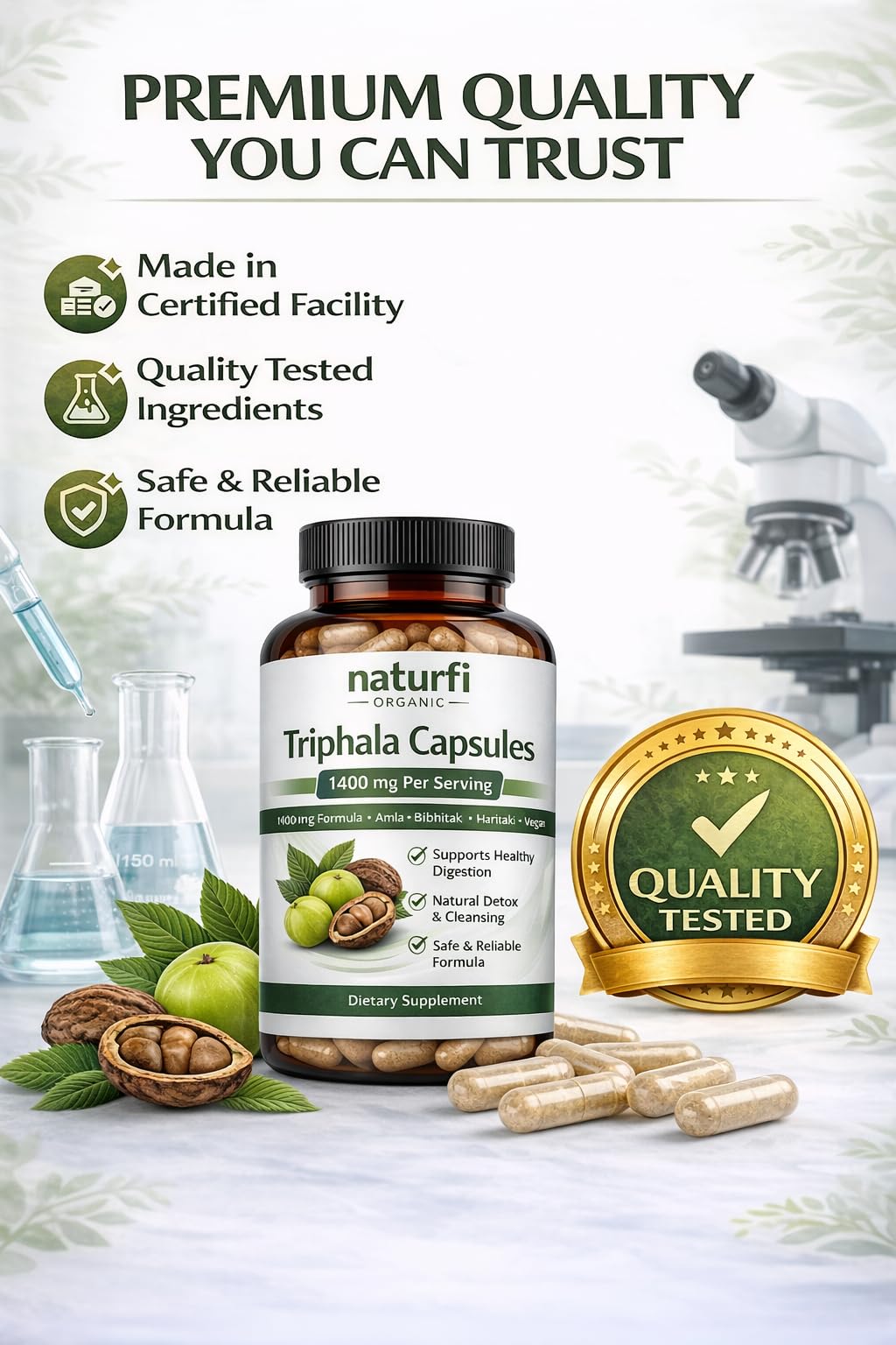 Naturfi Organic Triphala Capsules 1400 mg, 120 Count
