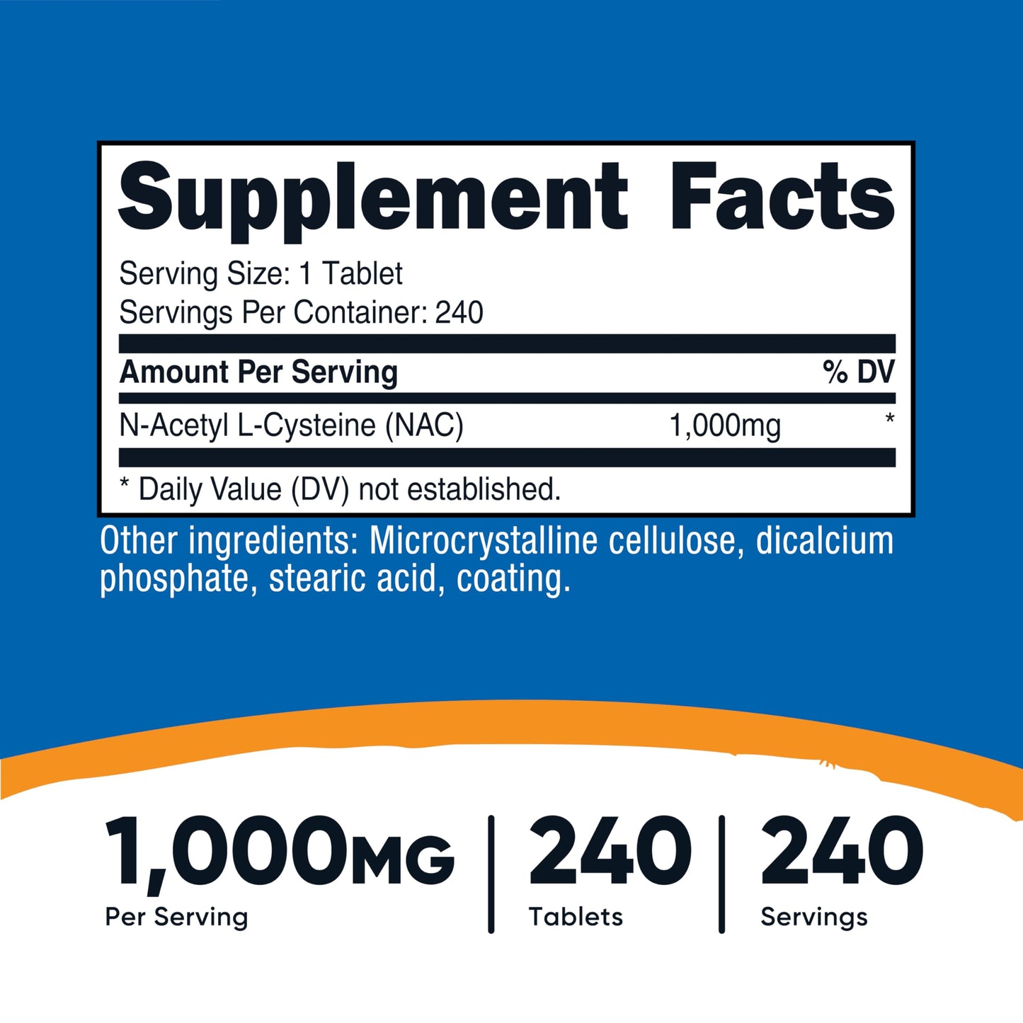 Nutricost N-Acetyl L-Cysteine (NAC) 1000 mg Tablet, 240 Count