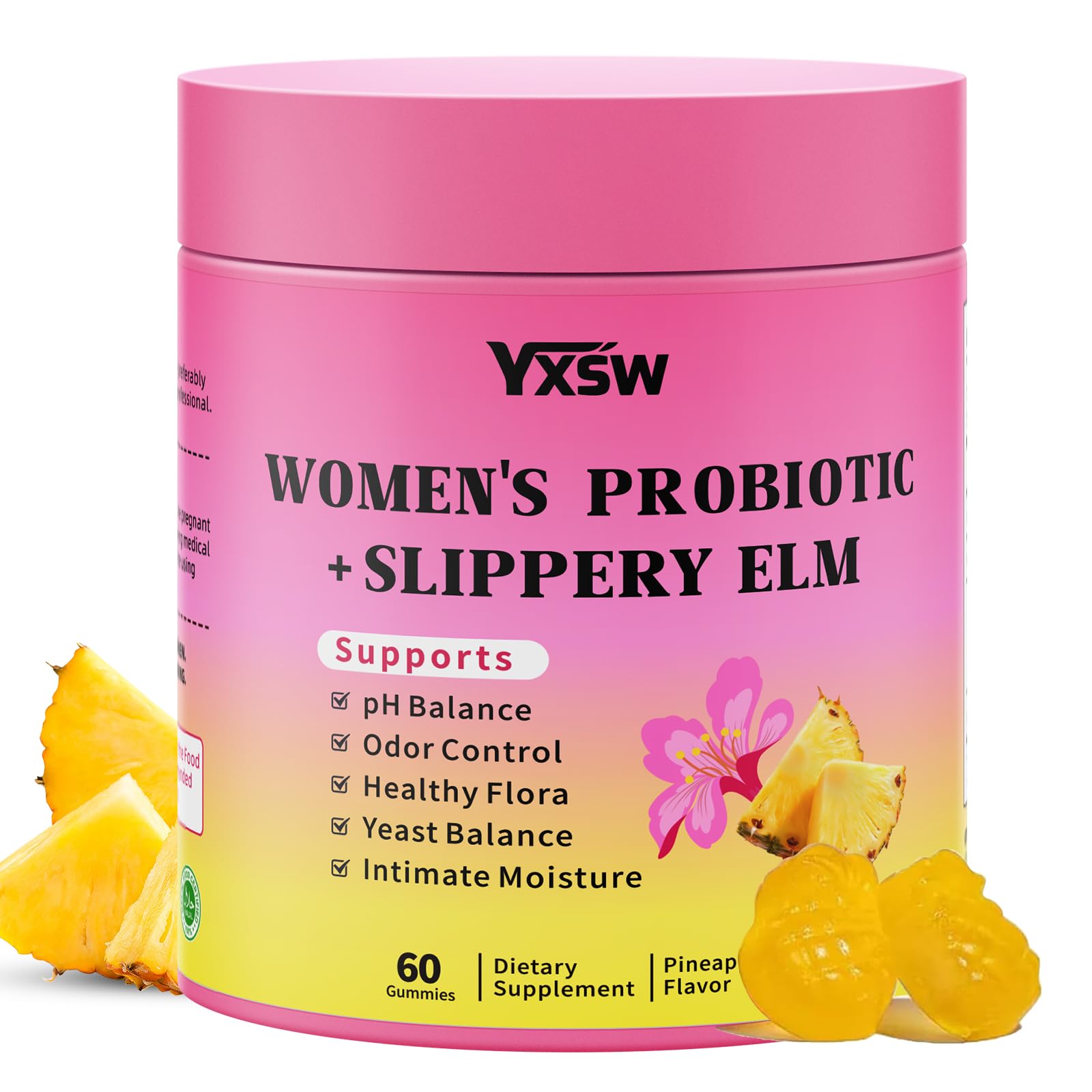 YXSW Women's Probiotics Slippery Elm Gummy 60 Count