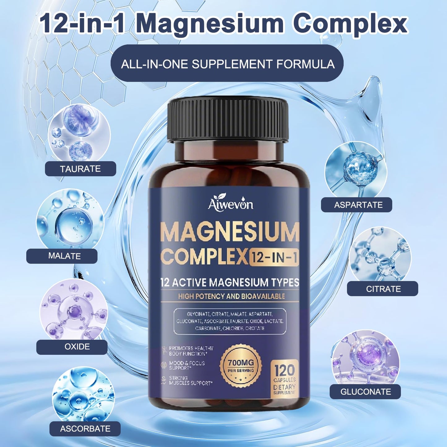 Aiwevon Magnesium Complex 700mg Capsule, 120 Capsules