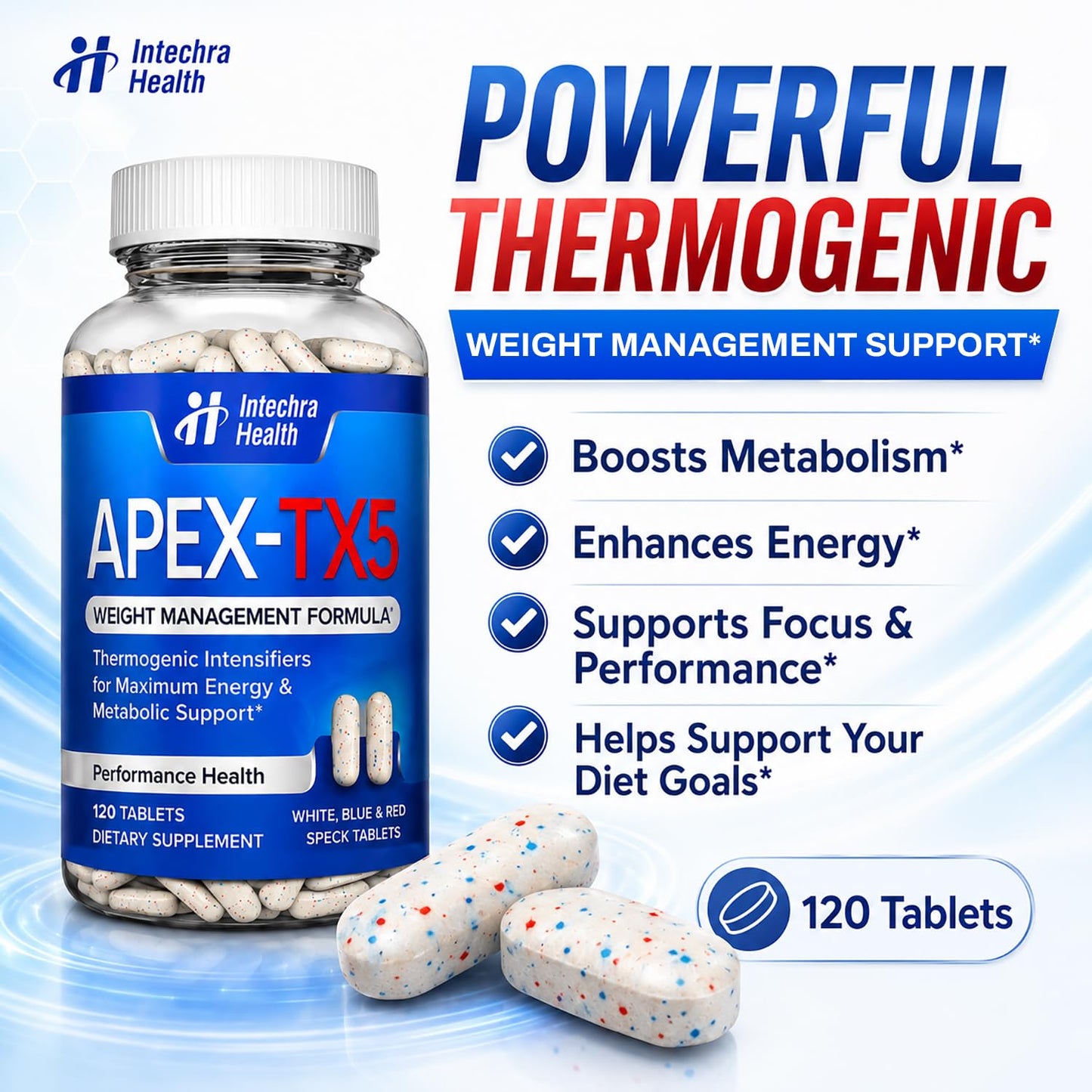 APEX-TX5 Thermogenic Diet Pills, Energy, Focus & Metabolic Support Tablets, 120 Tablets