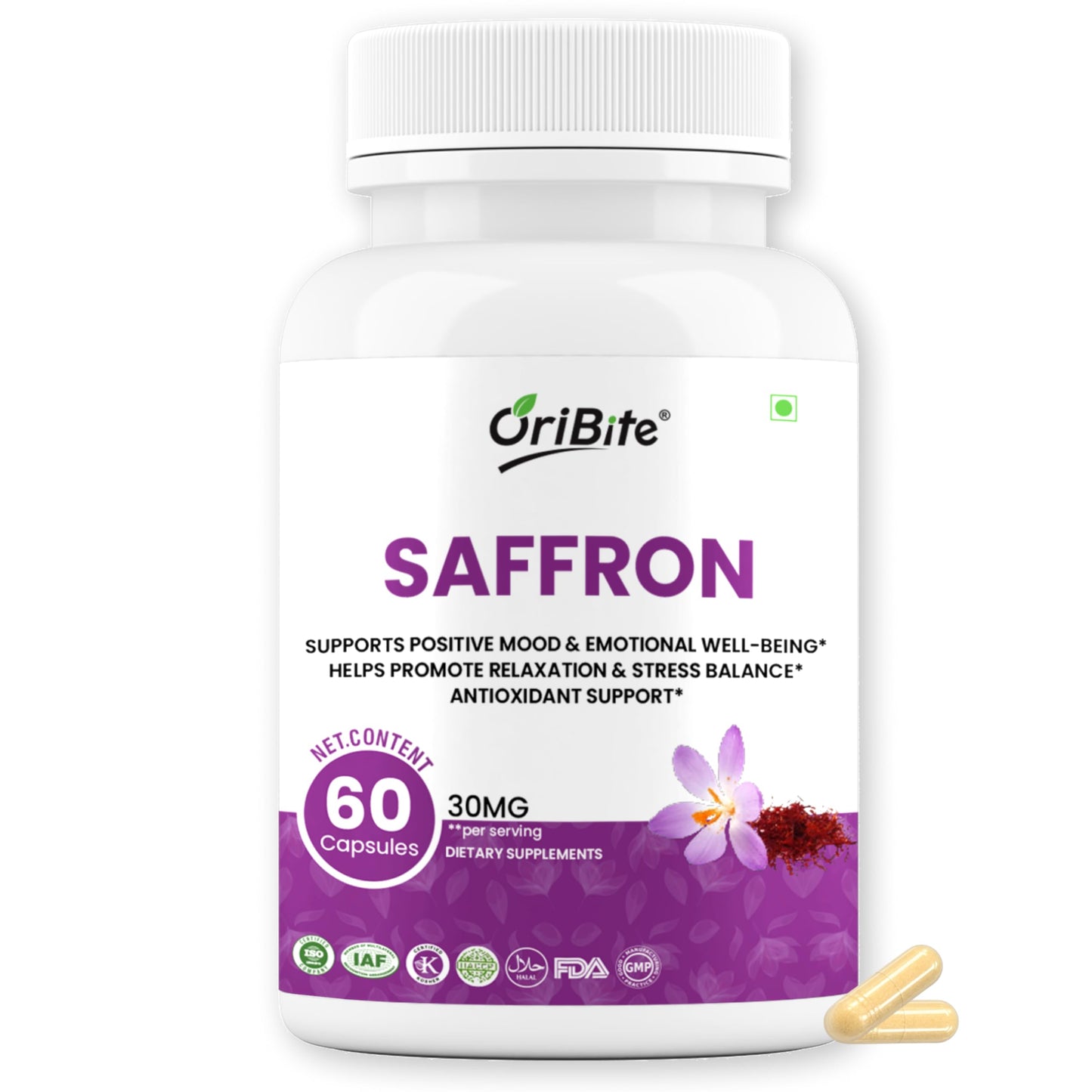 ORIBITE Saffron Supplement 30mg – 100% Pure Saffron Extract Capsules, 60 Capsules