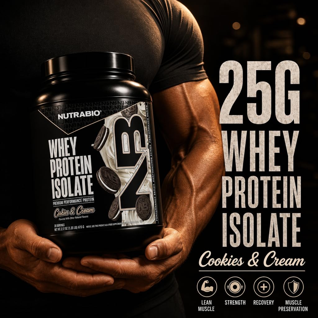 NutraBio 100% Whey Protein Isolate Protein Powder, Cookies & Cream, 20 Servings