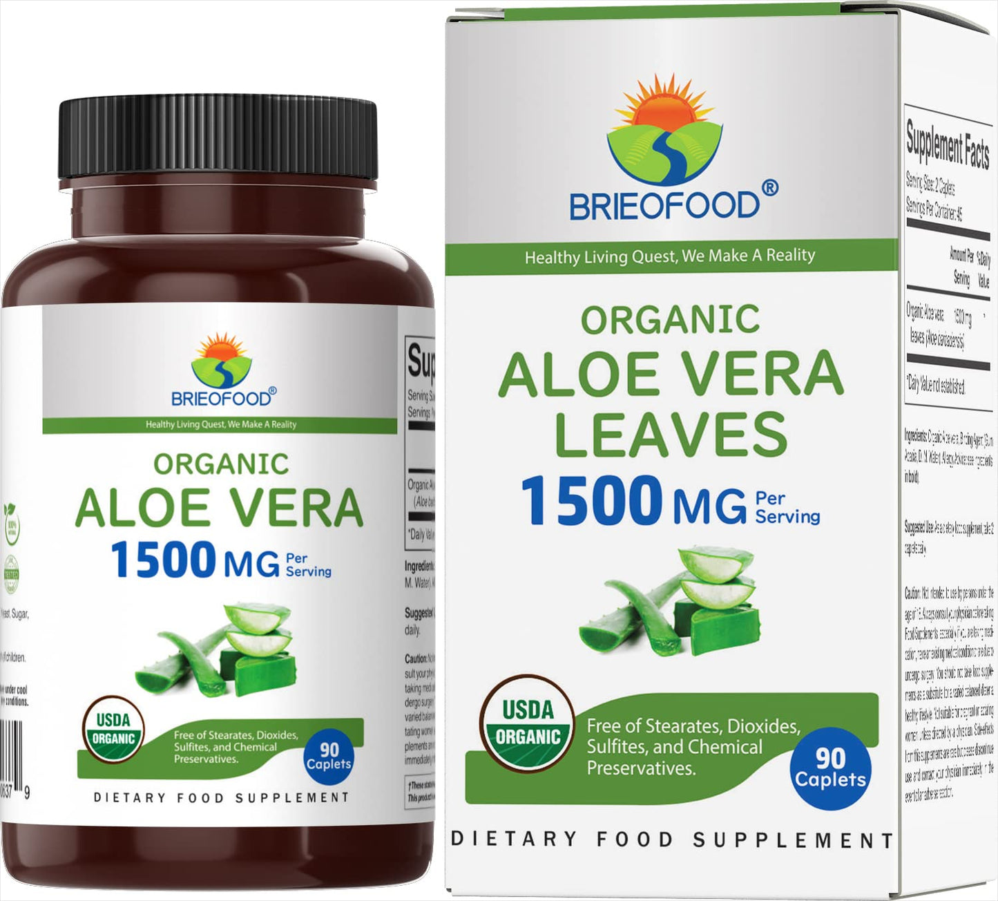 Brieofood Organic Aloe Vera 1500mg 90 Tablets