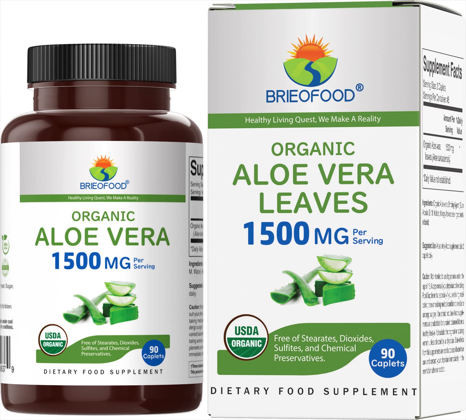 Brieofood Organic Aloe Vera 1500mg 90 Tablets
