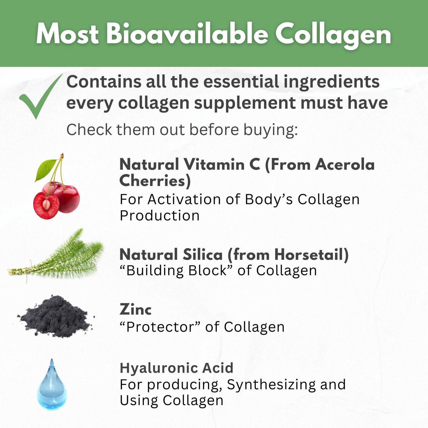 HCL Herbal Code Labs Collagen Peptides Powder with Vitamin C & Hyaluronic Acid - Hydrolyzed Multi Type I, II, III, V, X - Skin Hair Supplement, 1 oz