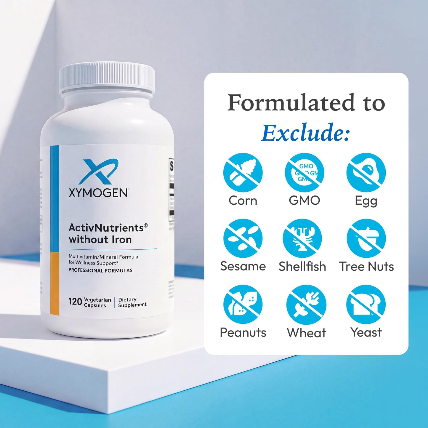 XYMOGEN ActivNutrients Without Iron No Iron Multivitamin for Wellness Support Energy Production & Immune Support Antioxidant Activity Gluten-Free & Dairy-Free Capsules 120