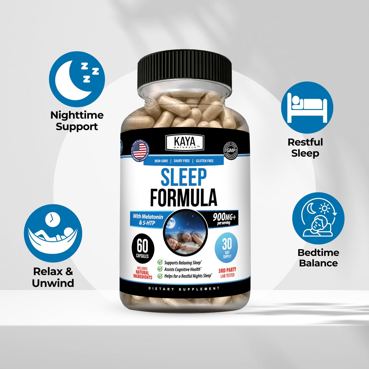 Kaya Naturals Sleep Support Formula with Melatonin, 60 Capsules