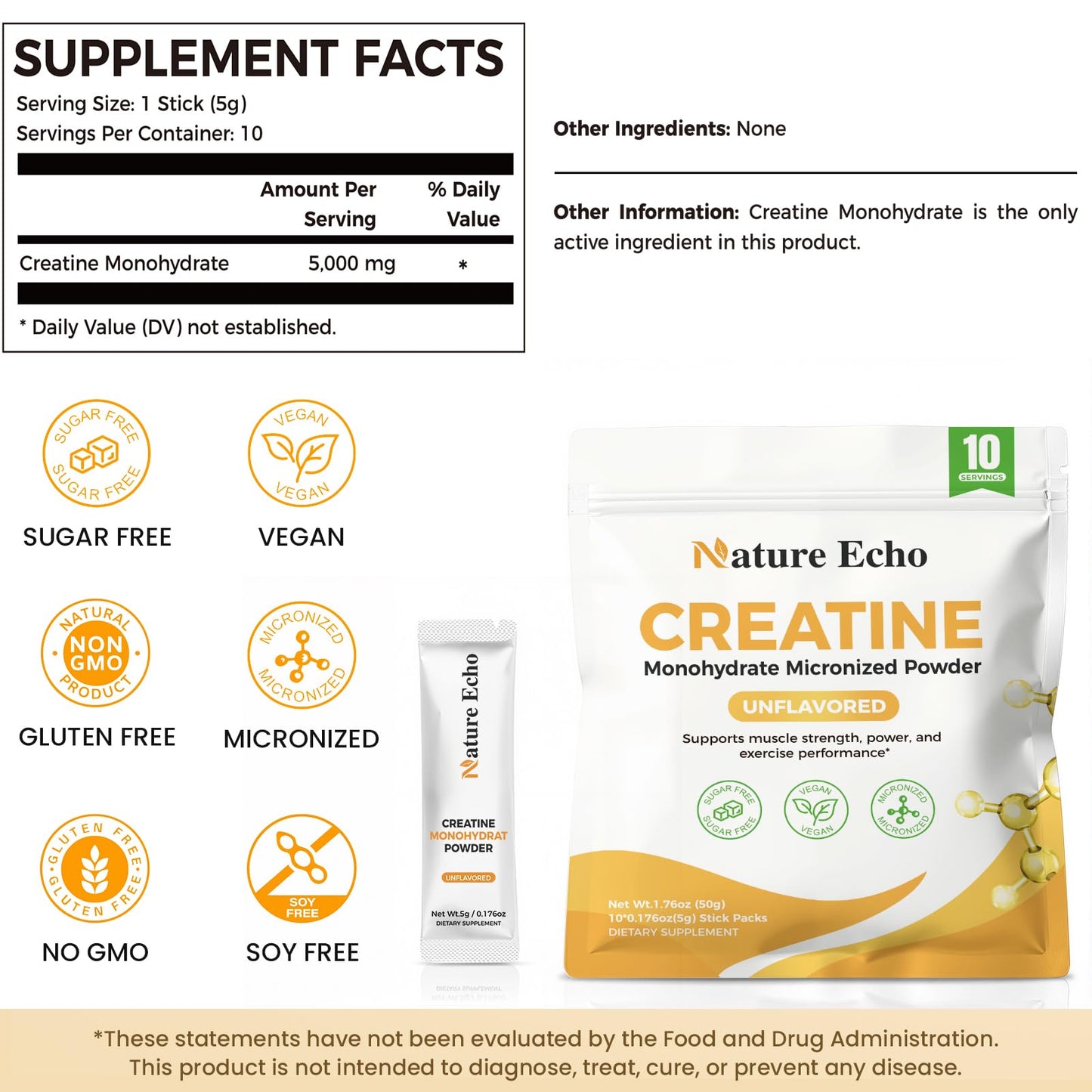 Nature Echo Creatine Monohydrate Micronized Powder 1.76 oz
