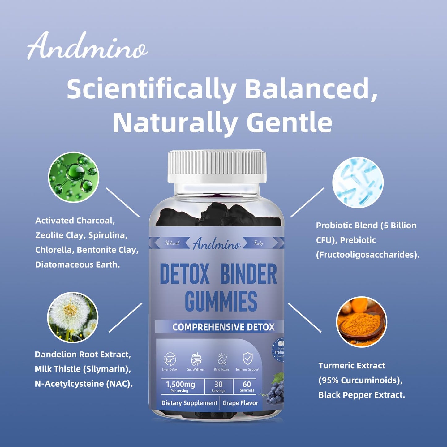 andmino 13-in-1 Detox Binder Gummies 60 Count