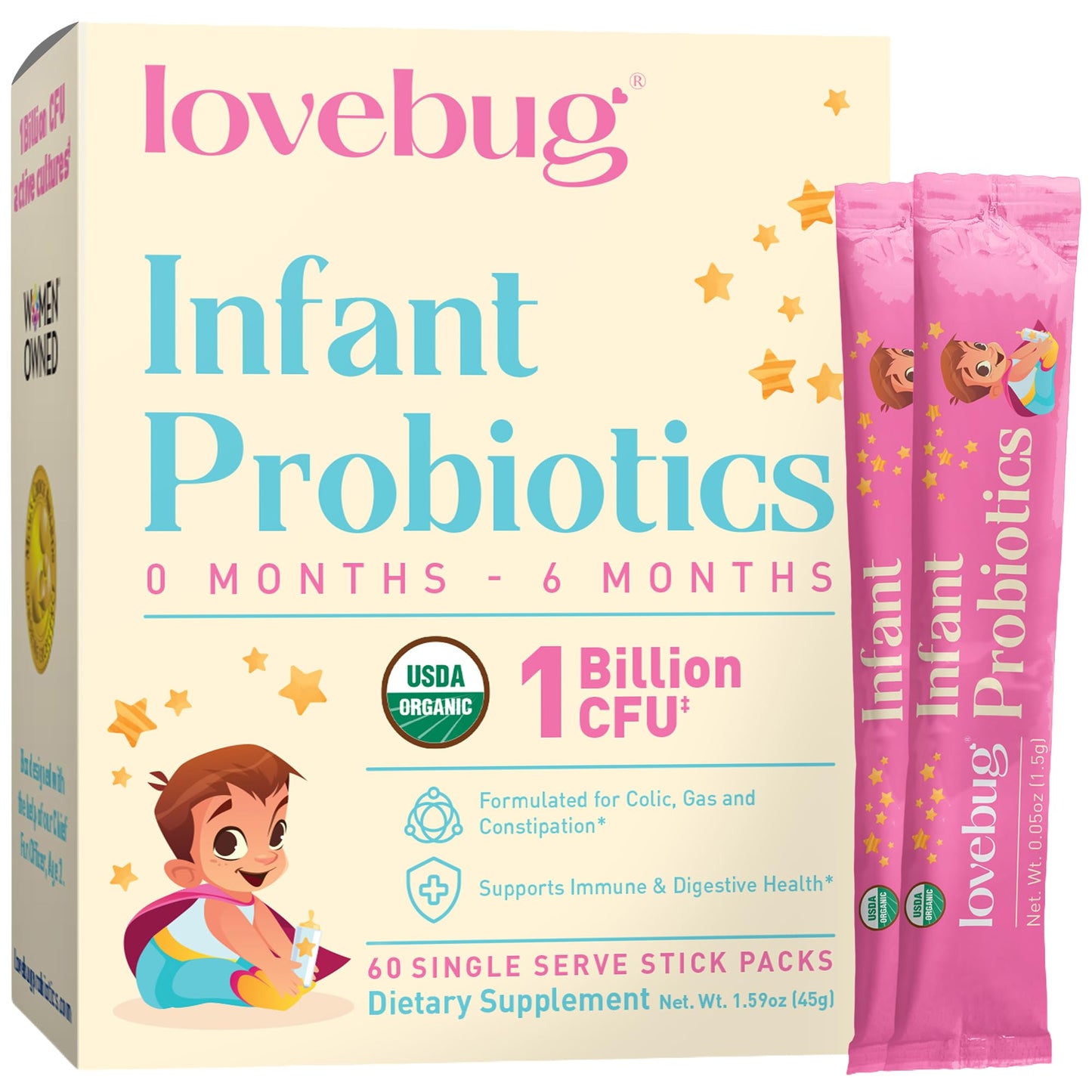 LOVEBUG Infant Probiotics 0-6 Months Powder, 60 Count