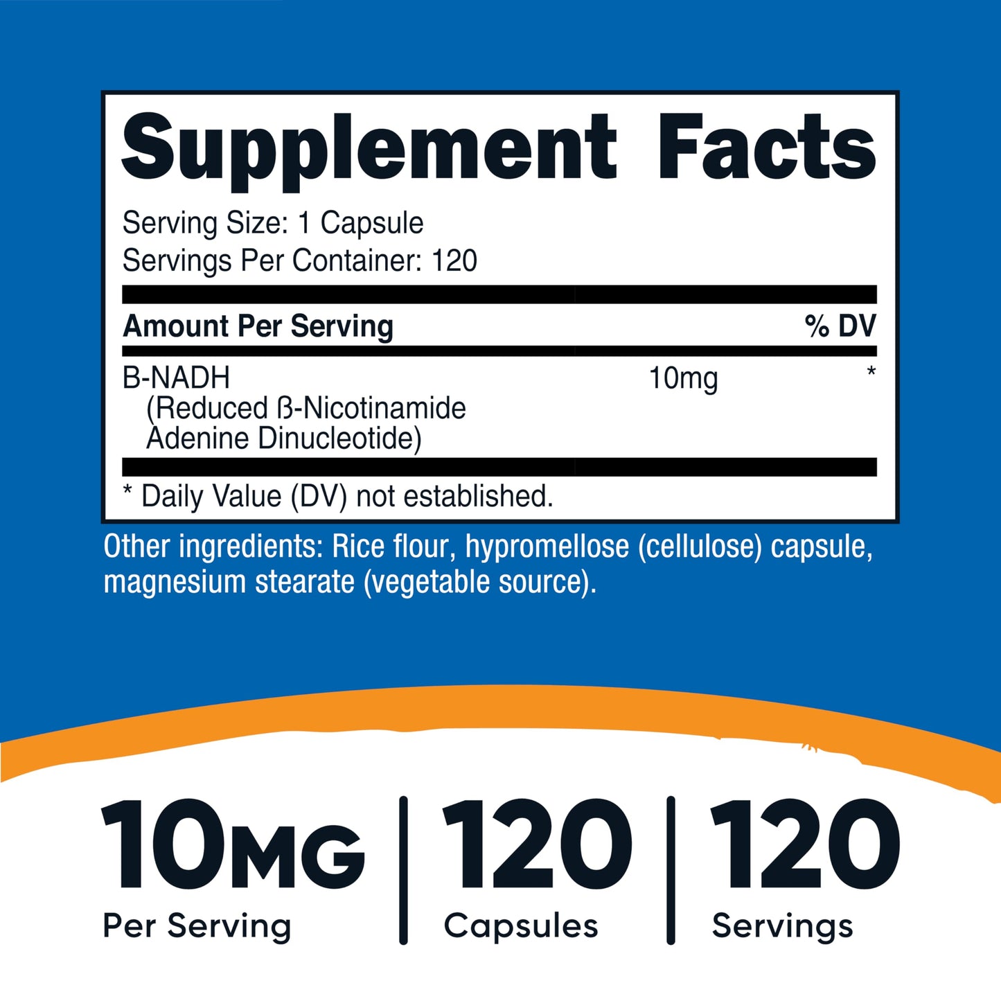 Nutricost NADH 10mg Per Serving Capsules, 120 Count