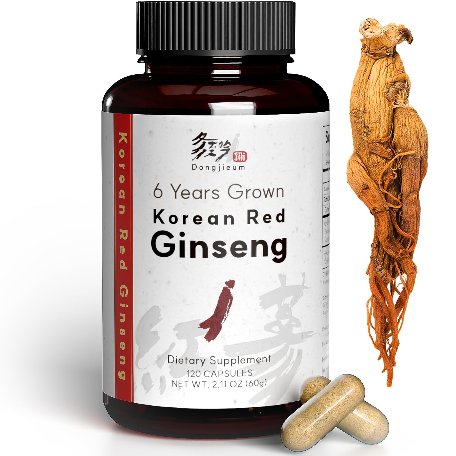 Dongjieum Korean Red Ginseng (6-Year Root) Enhanced Ginsenoside Capsule, 120 Count
