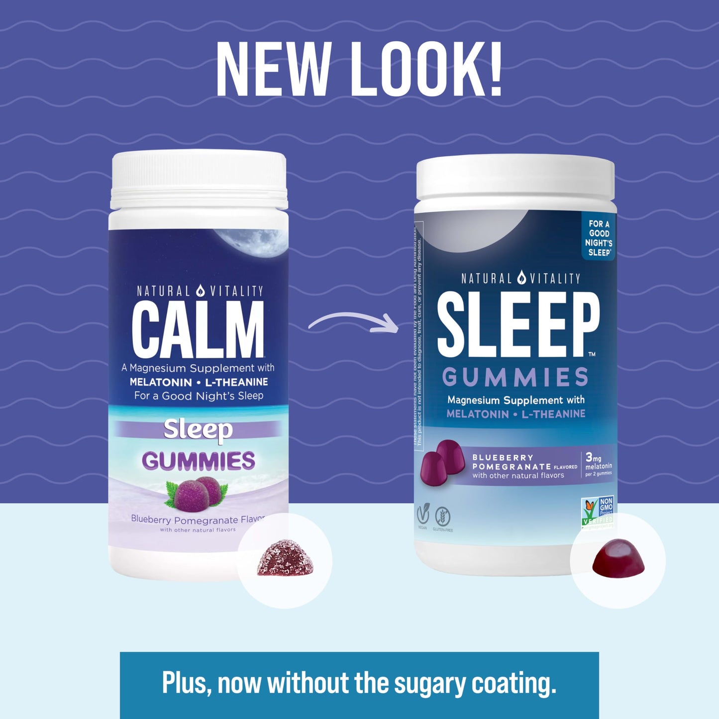 Natural Vitality CALM Sleep Gummies Magnesium Supplement with Melatonin & Magnesium Citrate, L-Theanine, Gluten Free, Blueberry Pomegranate, 60 Gummies