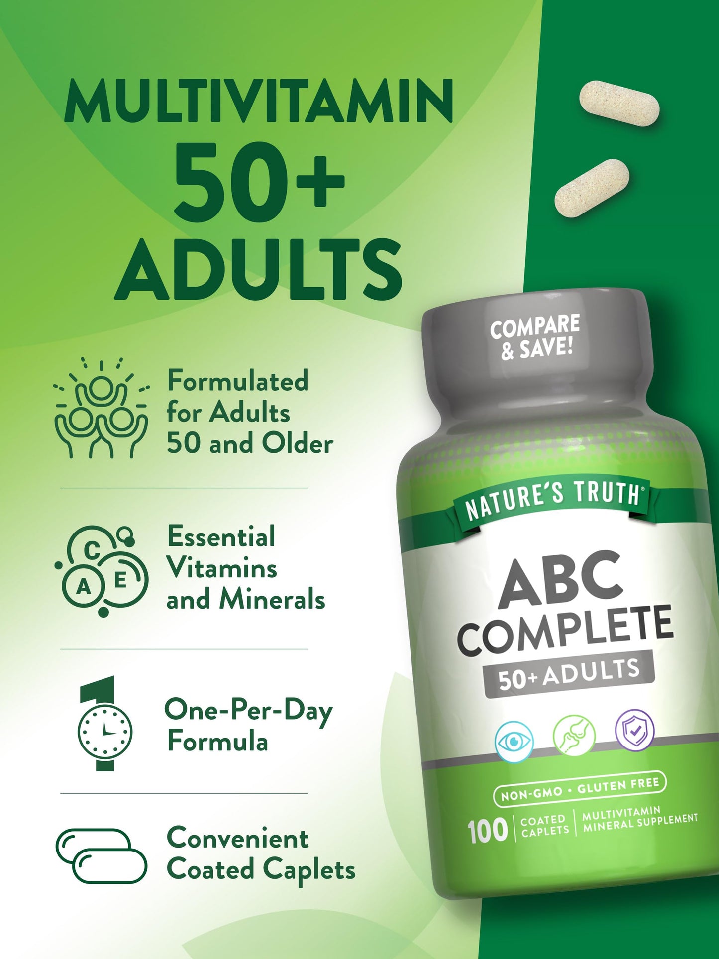 Nature's Truth Multivitamin for Adults 50+ Tablet, 4 Count