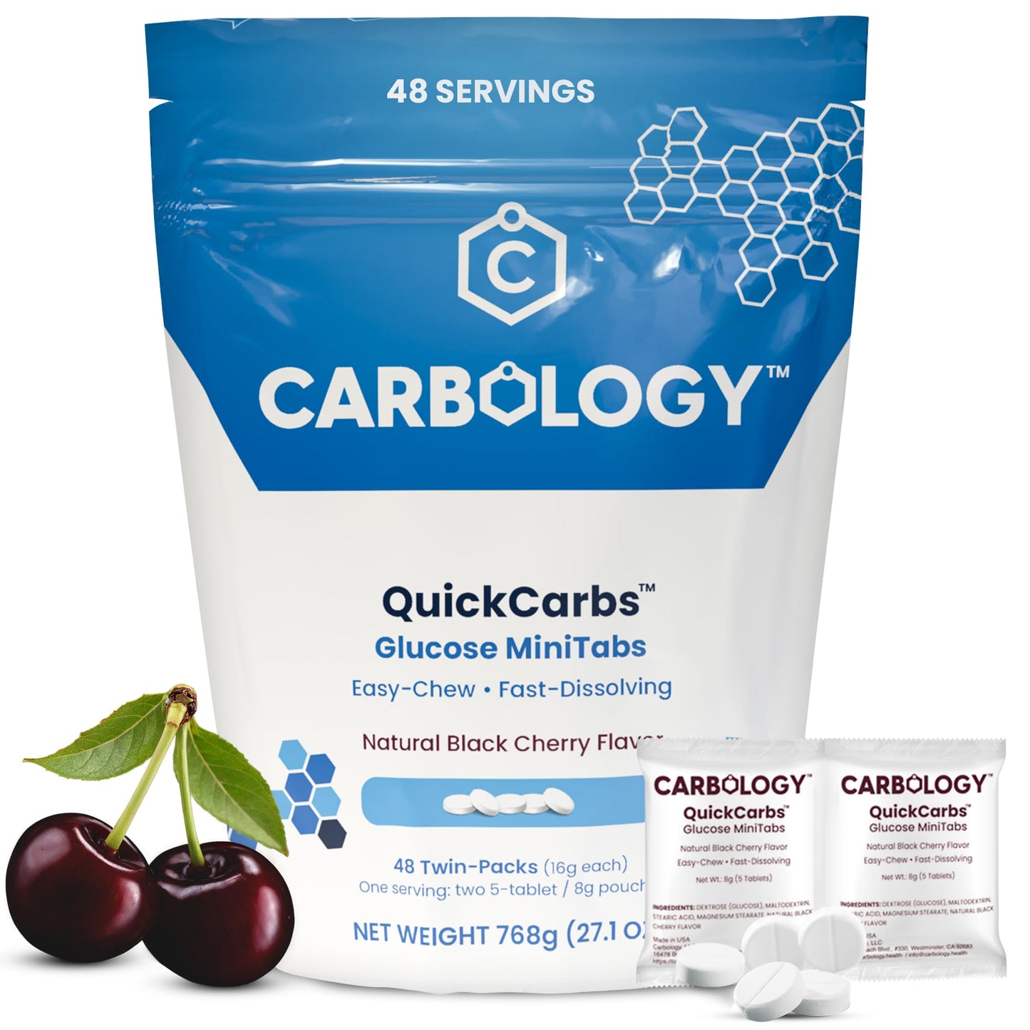 Carbology QuickCarbs Easy-Chew Fast-Dissolve Glucose MiniTabs Chewable Tablets, 480 Count
