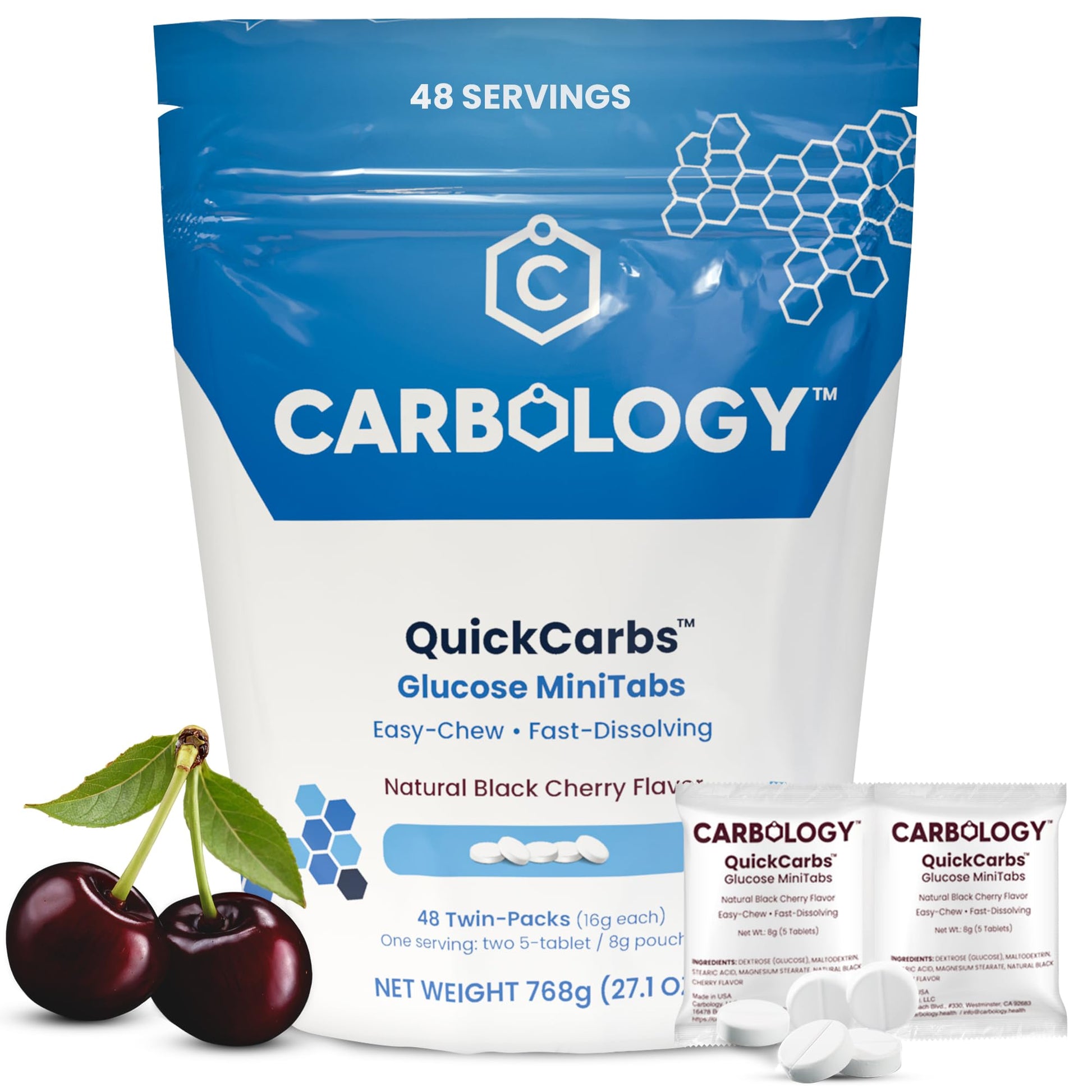 Carbology QuickCarbs Easy-Chew Fast-Dissolve Glucose MiniTabs Chewable Tablets, 480 Count