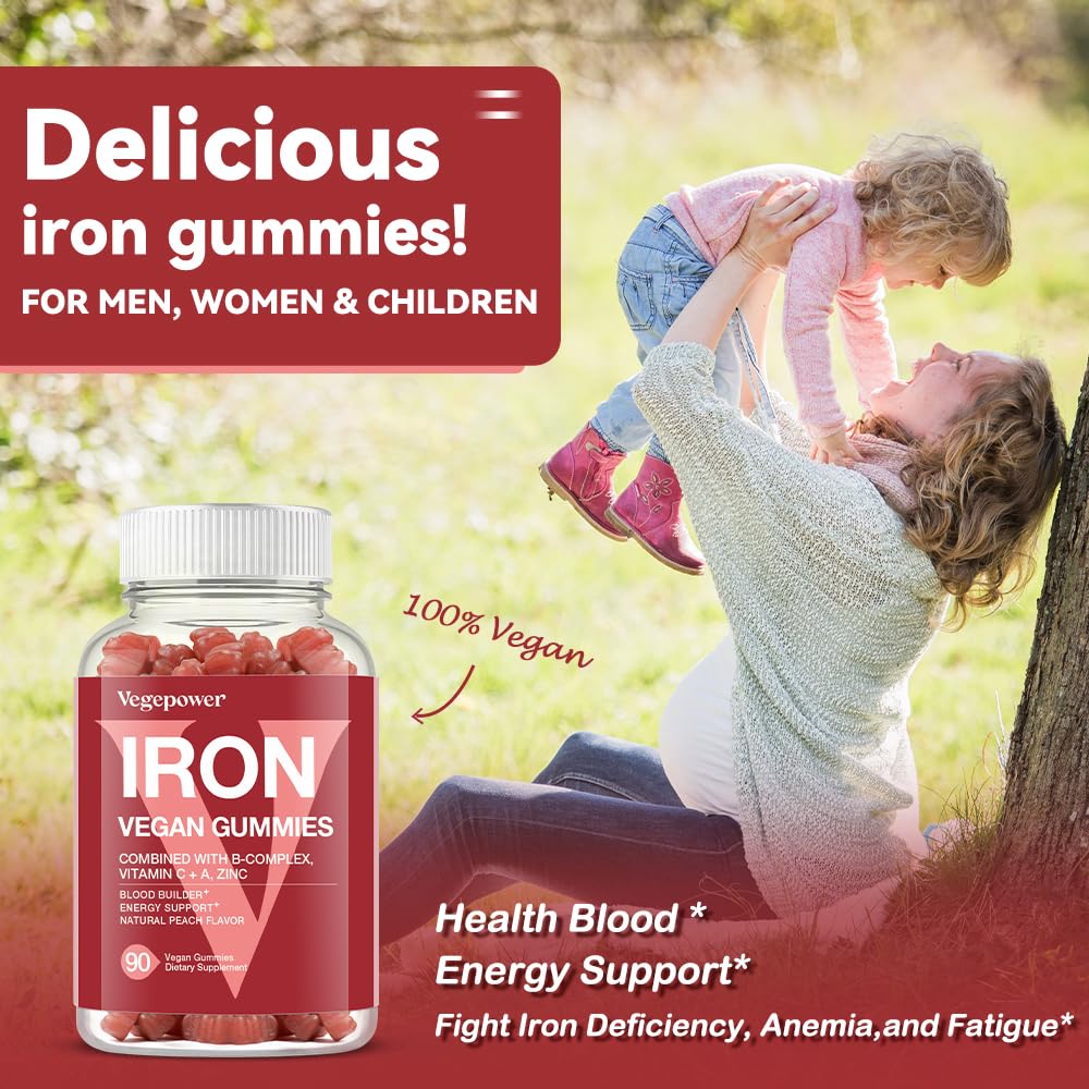 VEGEPOWER Whole Food Multivitamin + Iron Gummies 90 Count