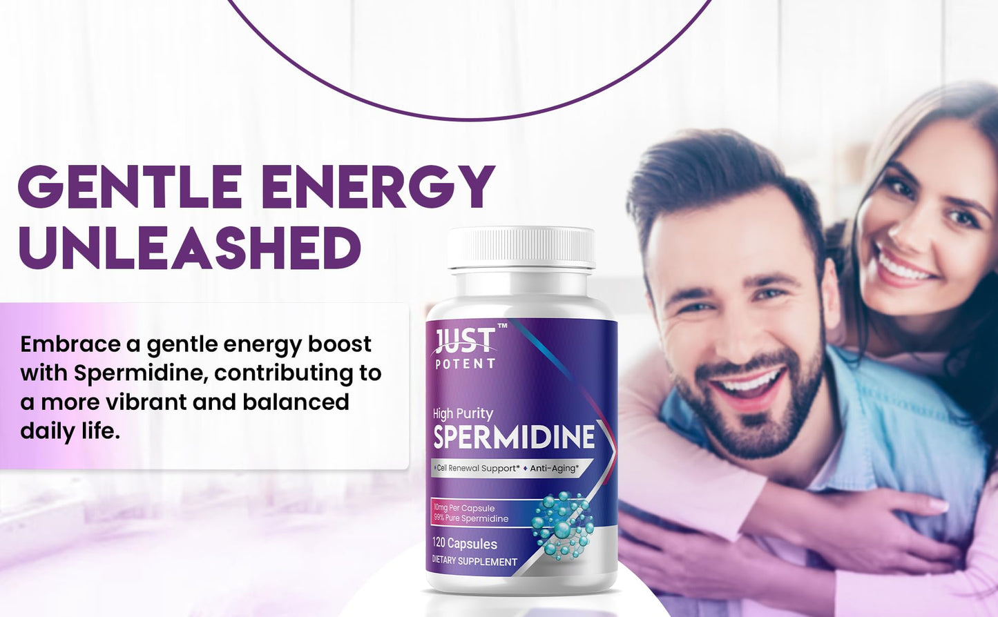 Just Potent High Purity (99%) Spermidine Supplement Capsules, 120 Count