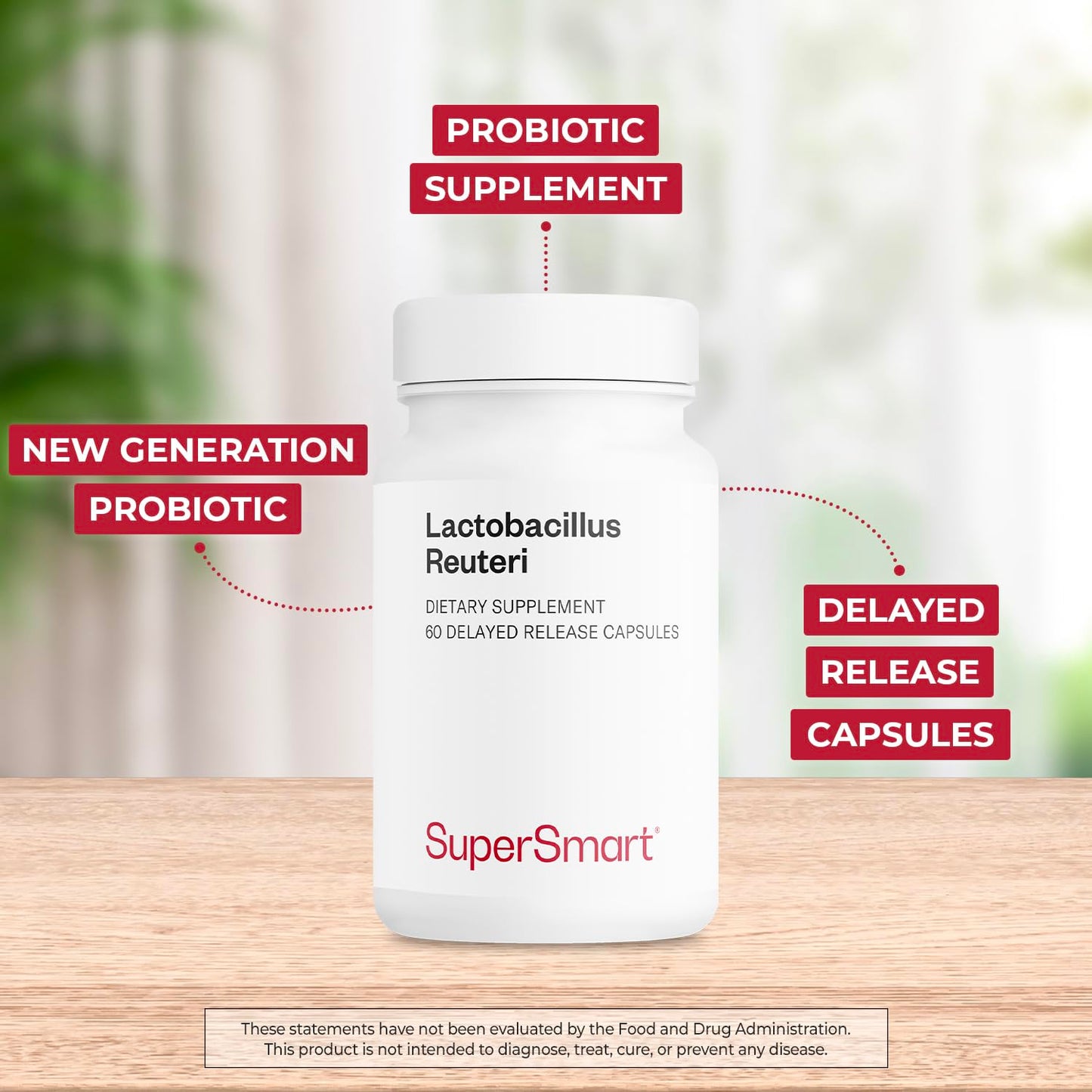 Supersmart Lactobacillus Reuteri 5 Billion CFU per Day Probiotic Supplement Capsules, 180 Count