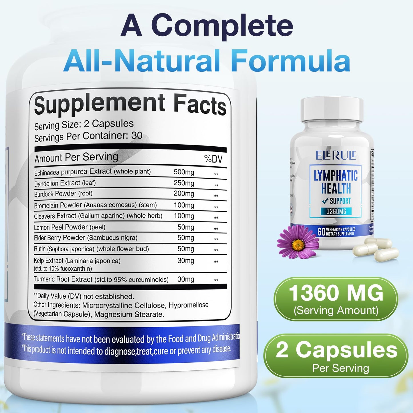 ELERULE Lymphatic Support Supplement Capsules, 180 Count