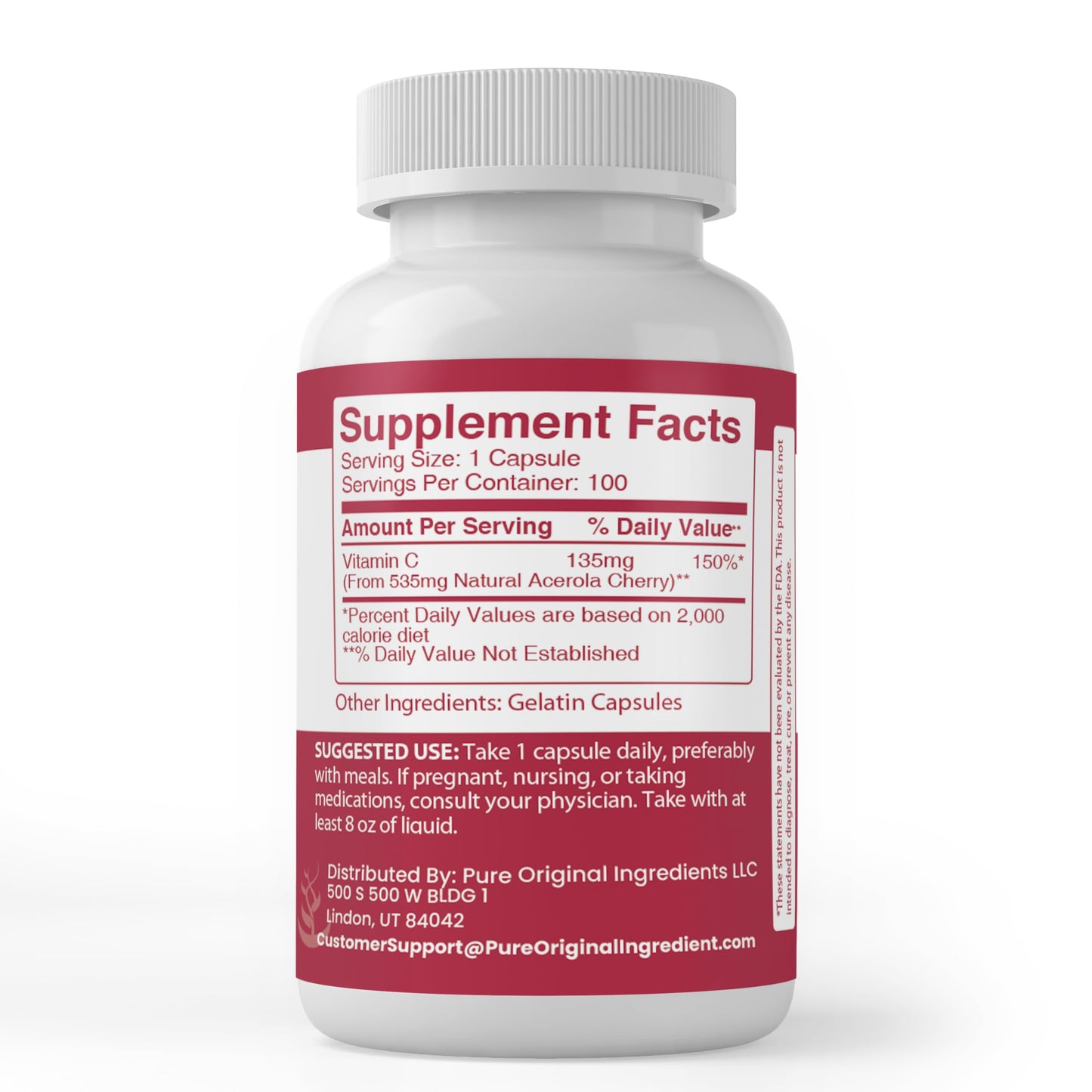 Pure Original Ingredients Acerola Cherry Capsules, 100 Capsules