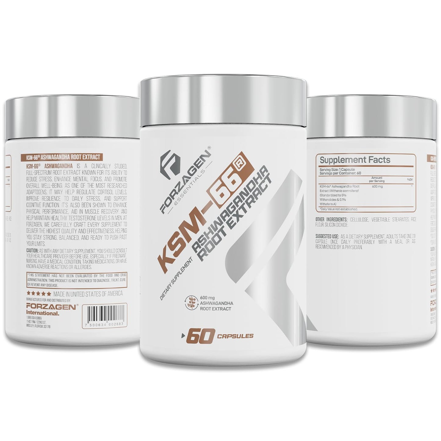 Forzagen KSM-66 Ashwagandha Root Extract Capsules 600mg, 60 Count