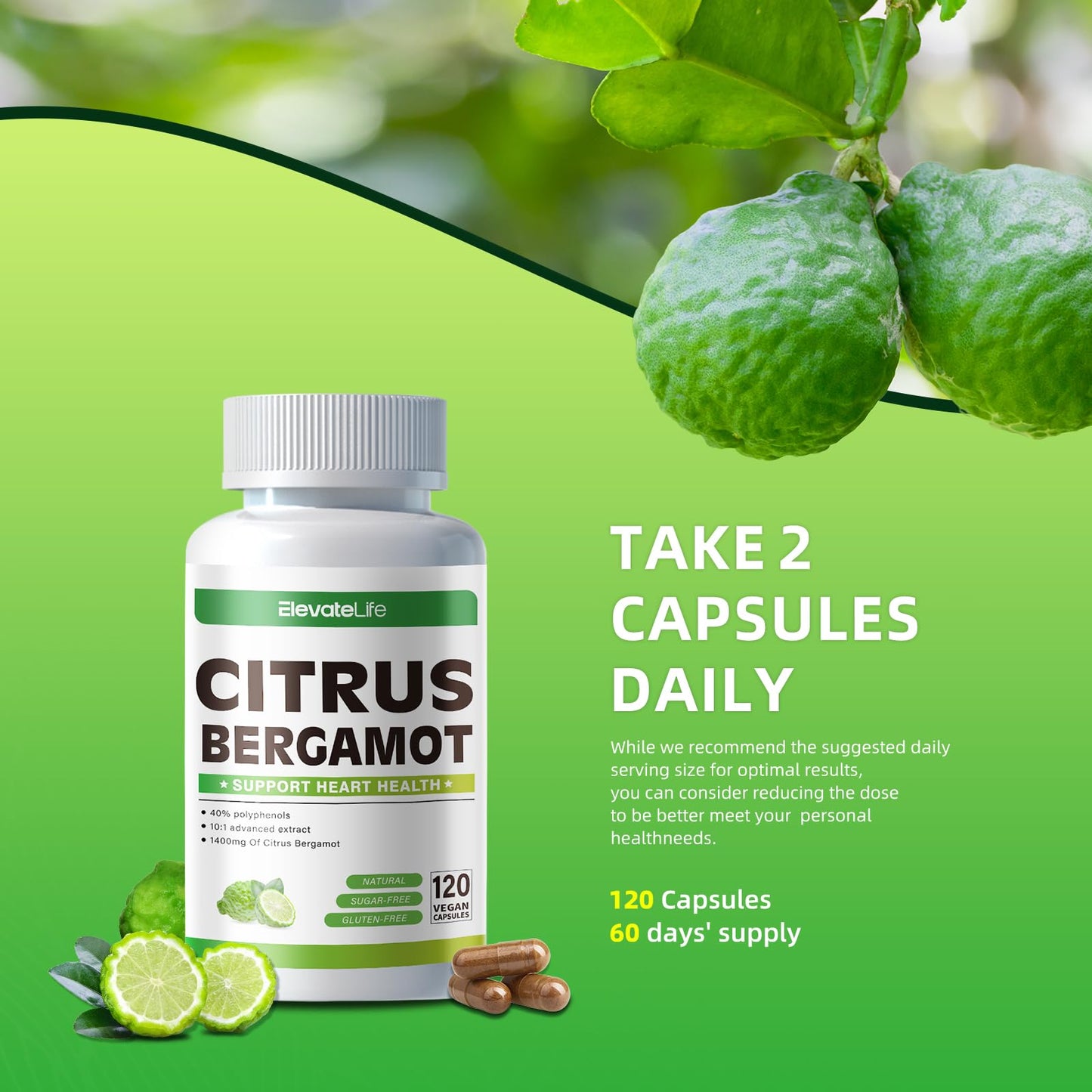 ElevateLife Citrus Bergamot 1400mg Capsules, 120 Count
