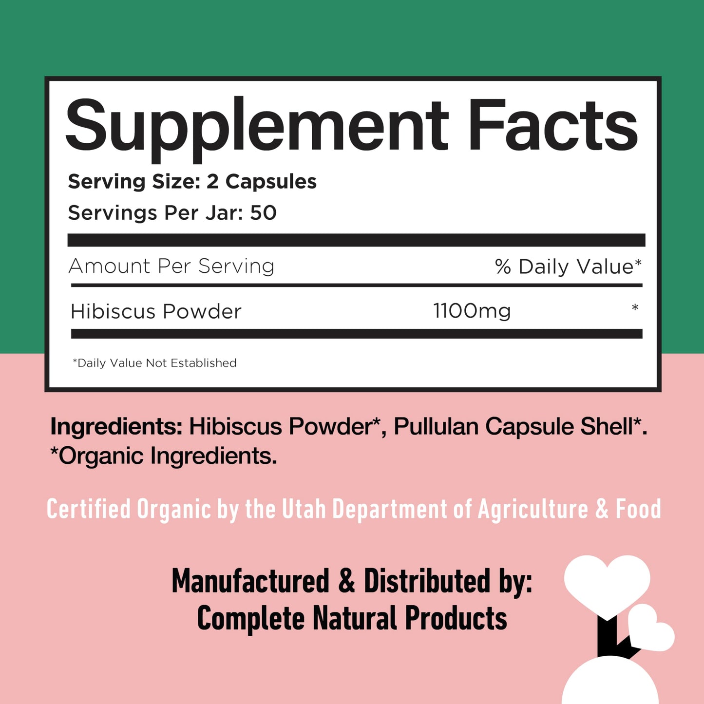 Complete Natural Products Organic Hibiscus Capsules 550mg, 100 Capsules