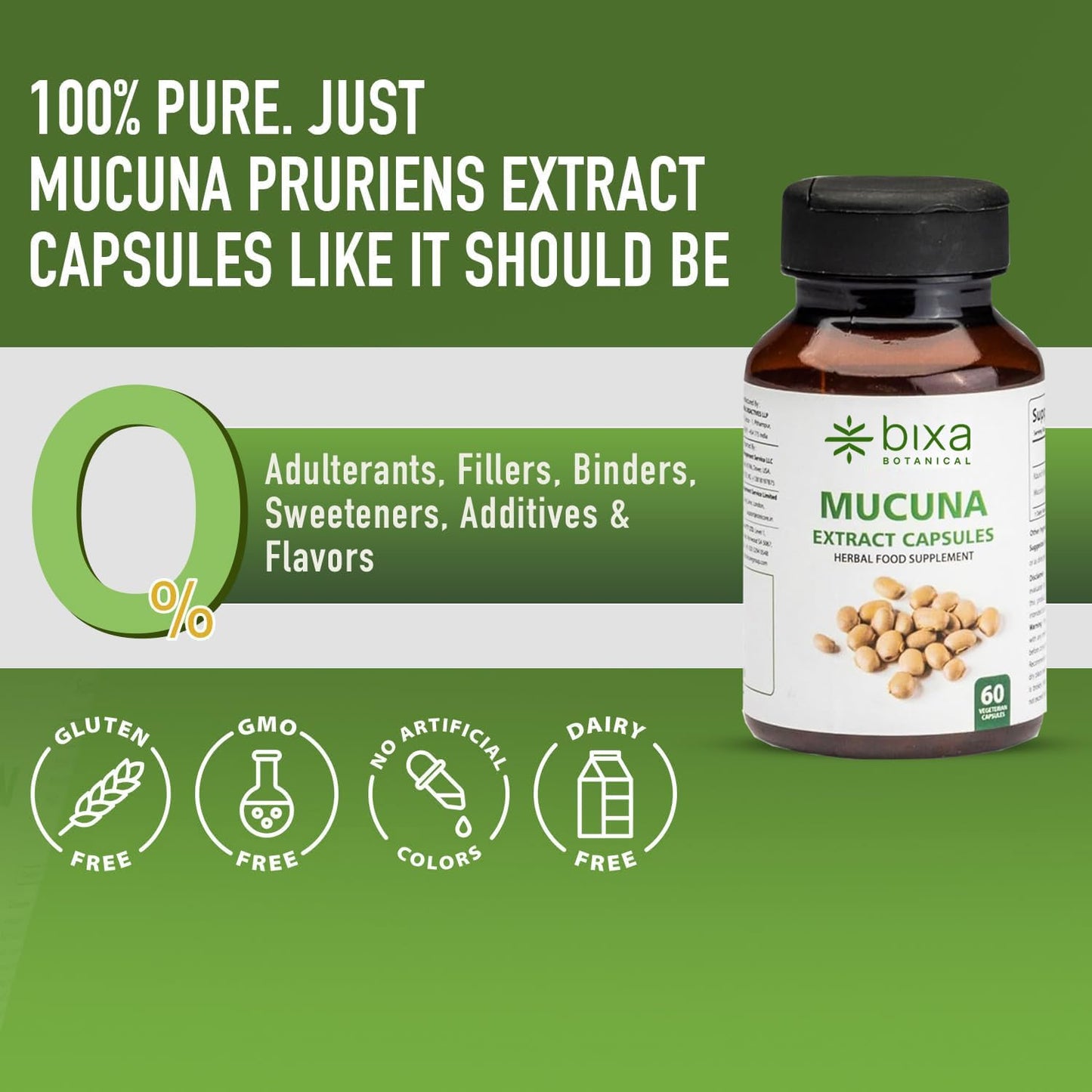 bixa BOTANICAL Mucuna Pruriens Extract Capsules, 60 Veg Capsules
