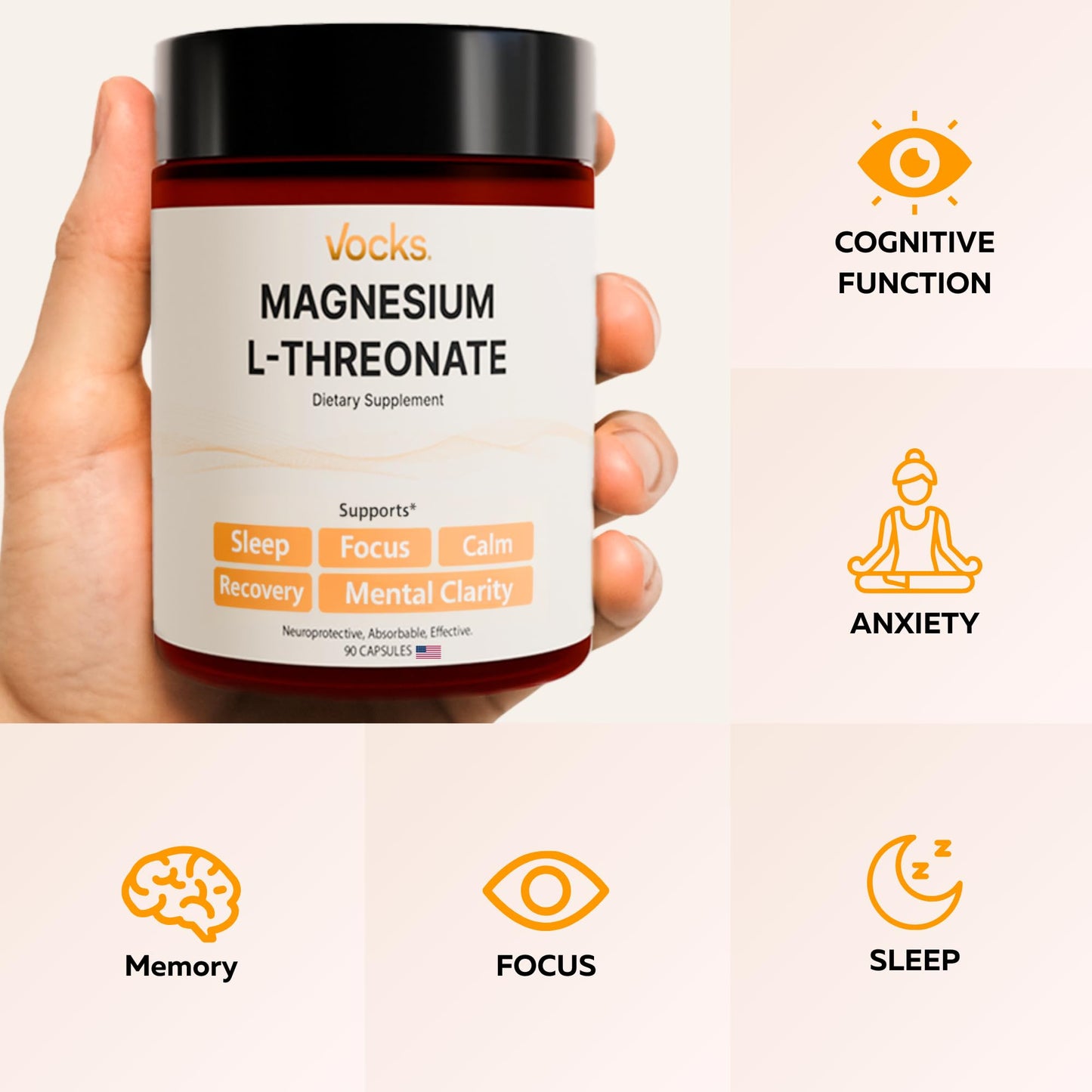 Vocks Magnesium L-Threonate 2000 mg Capsule 90 Count
