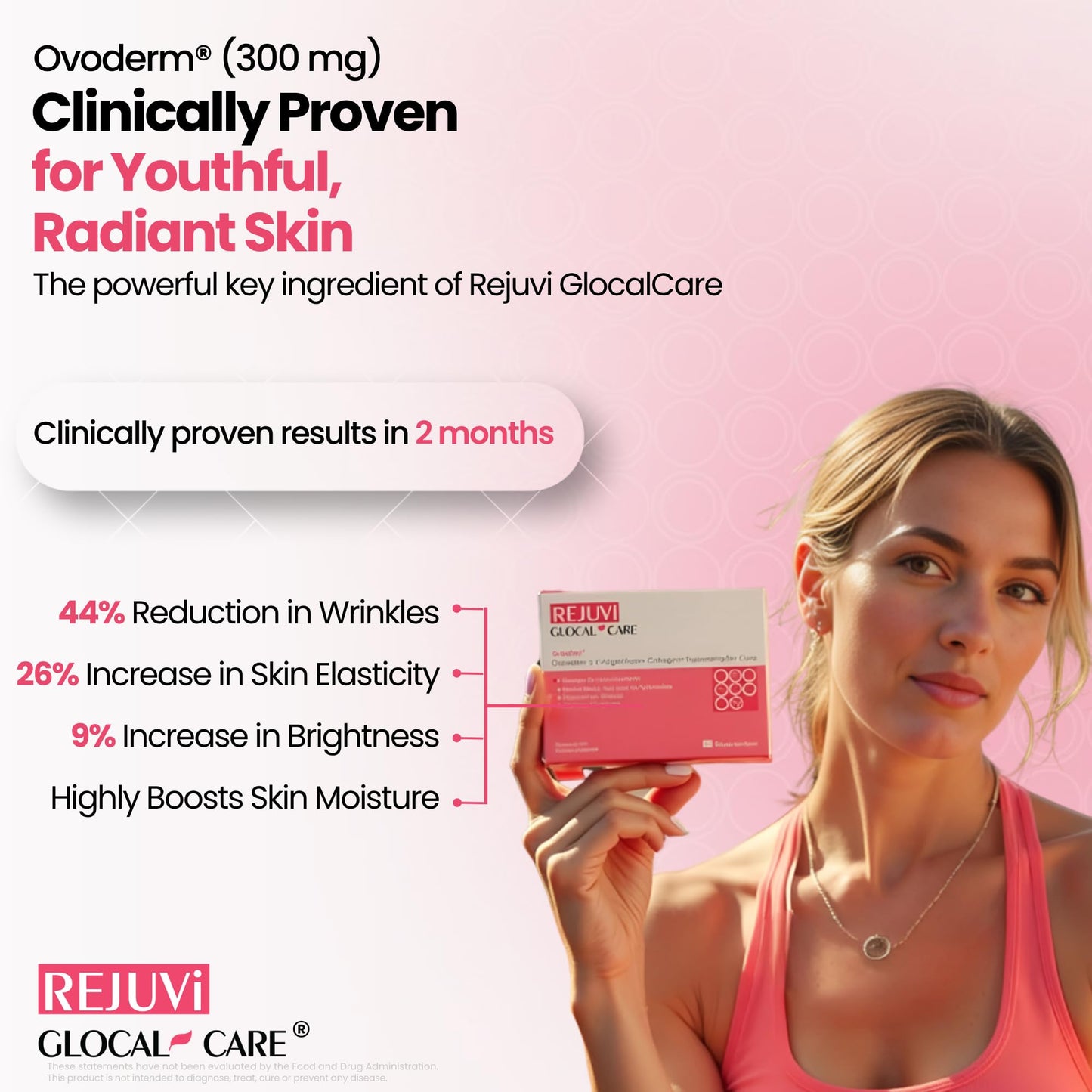 GlocalCare Rejuvi Collagen Booster 300mg Ovoderm Vegetarian Collagen for Skin Elasticity, Firmness & Joint Support Biotin, Grape Seed Extract, CoQ10, 20 Capsules
