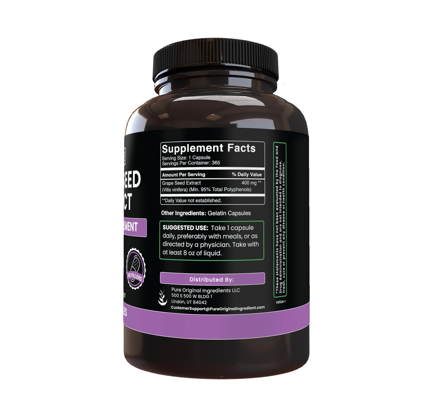 PURE ORIGINAL INGREDIENTS Grape Seed Extract 365 Capsules