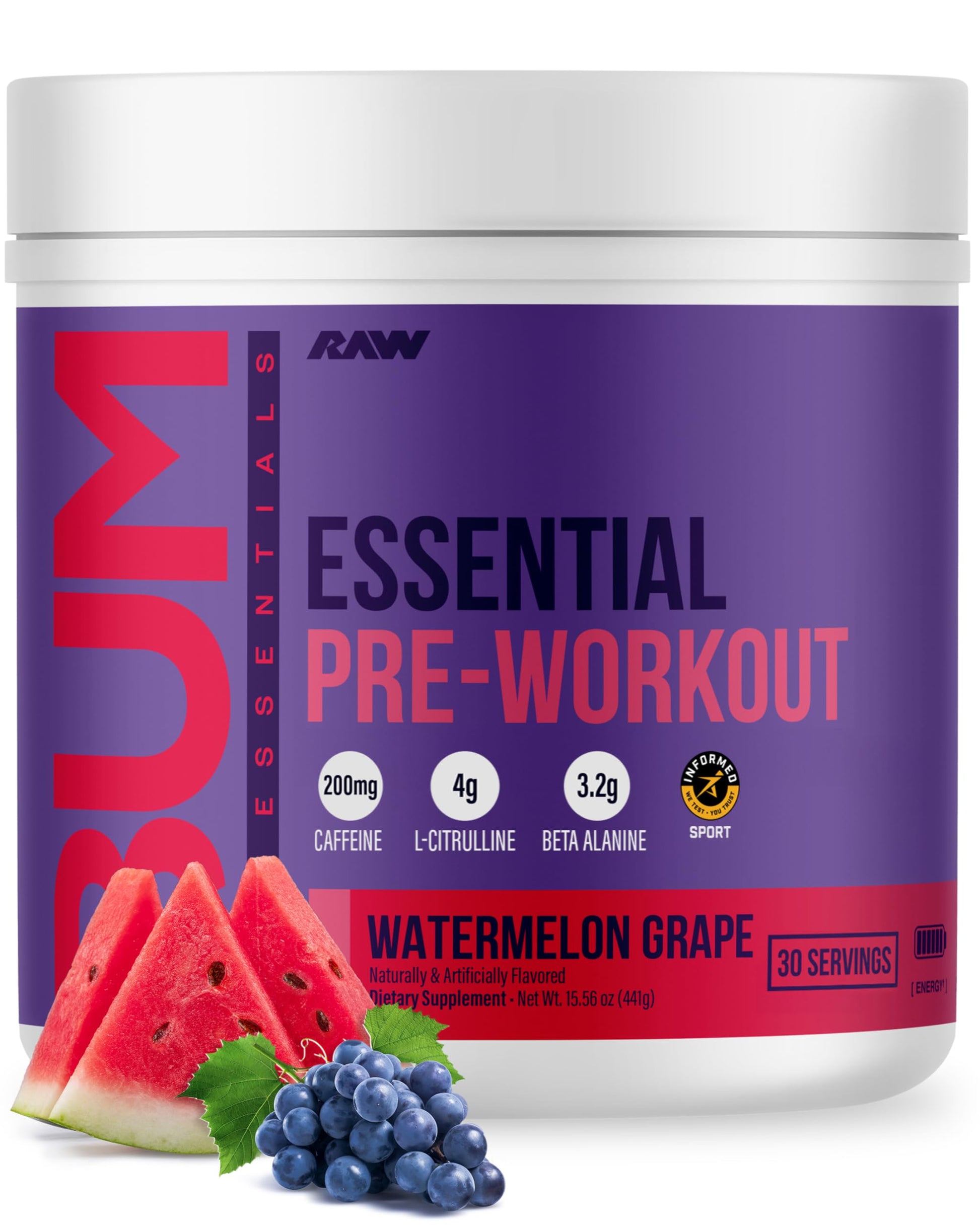RAW Essential Pre-Workout Powder 15.56 Ounces