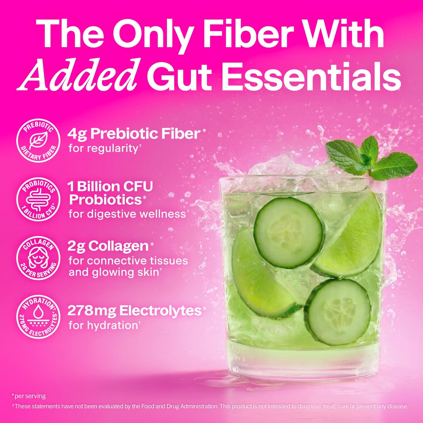 Belli Welli Fiber Supplement for Women & Men – Premium Daily Fiber Powder from Organic Acacia with Added Collagen, Electrolytes & Probiotics – No Bloat, Constipation & Gut Health Support (Cucumber) 6.4 oz